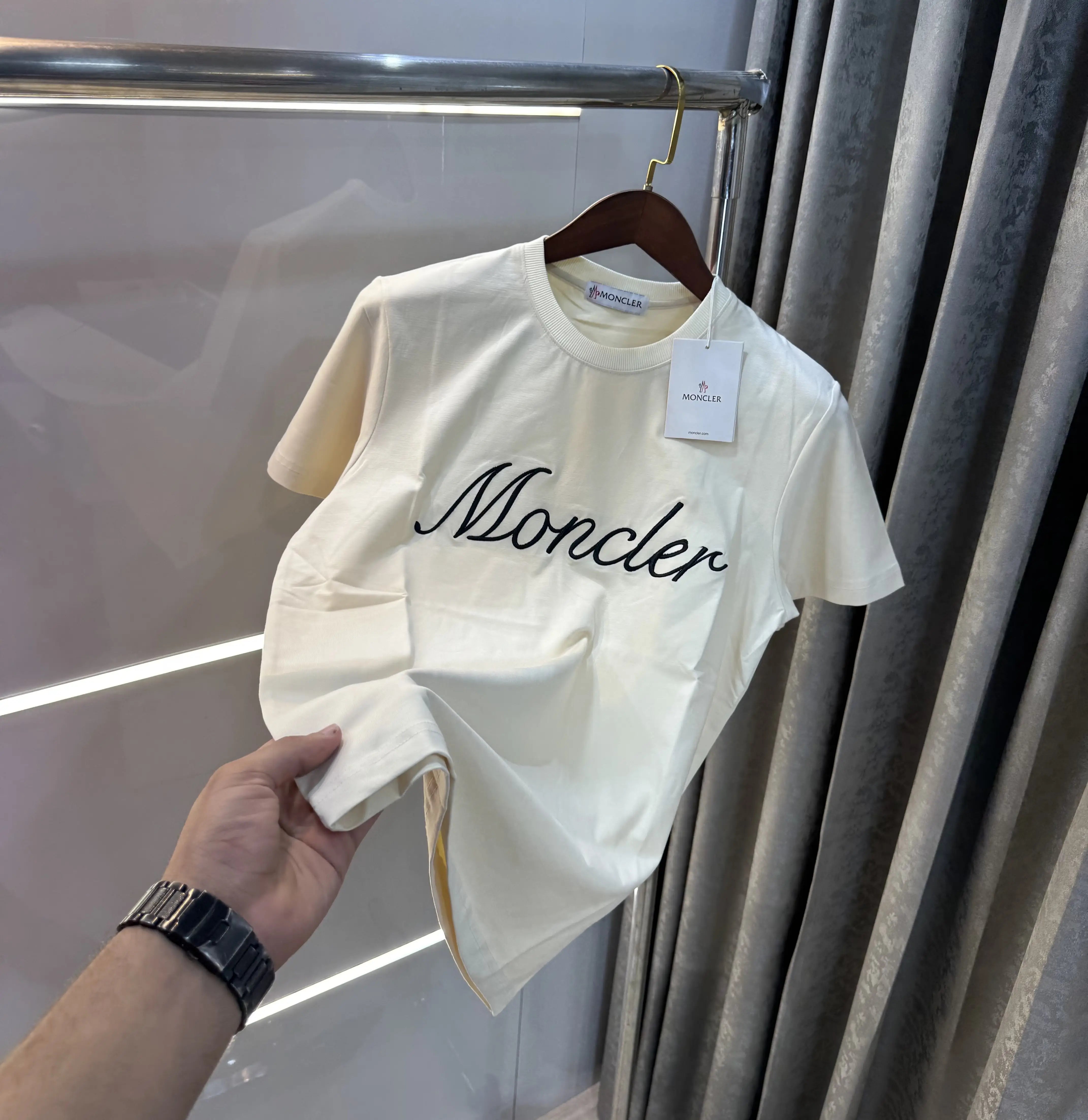Moncler Cream Logo Work Imported T-Shirt Main image