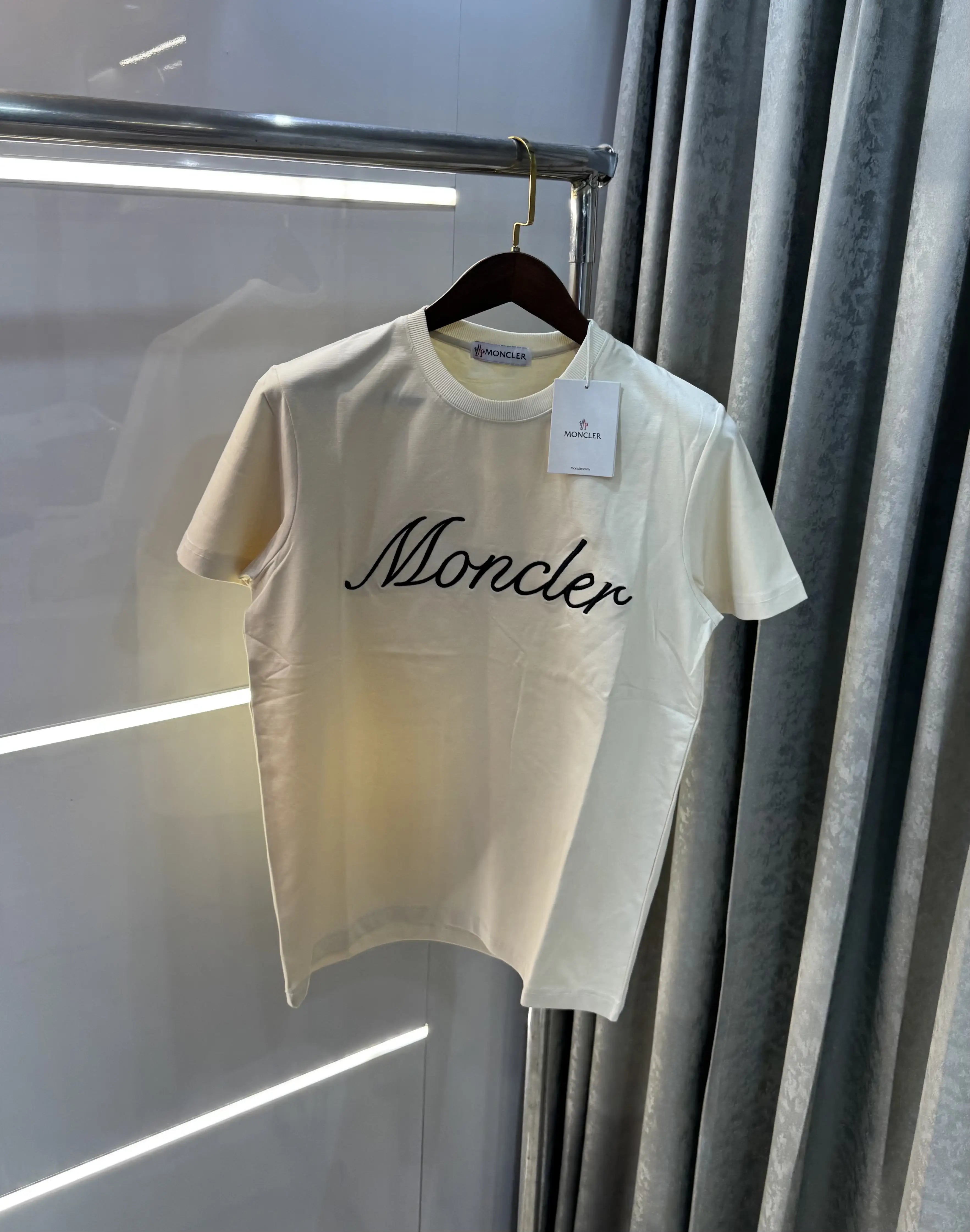 Moncler Cream Logo Work Imported T-Shirt Secondary image