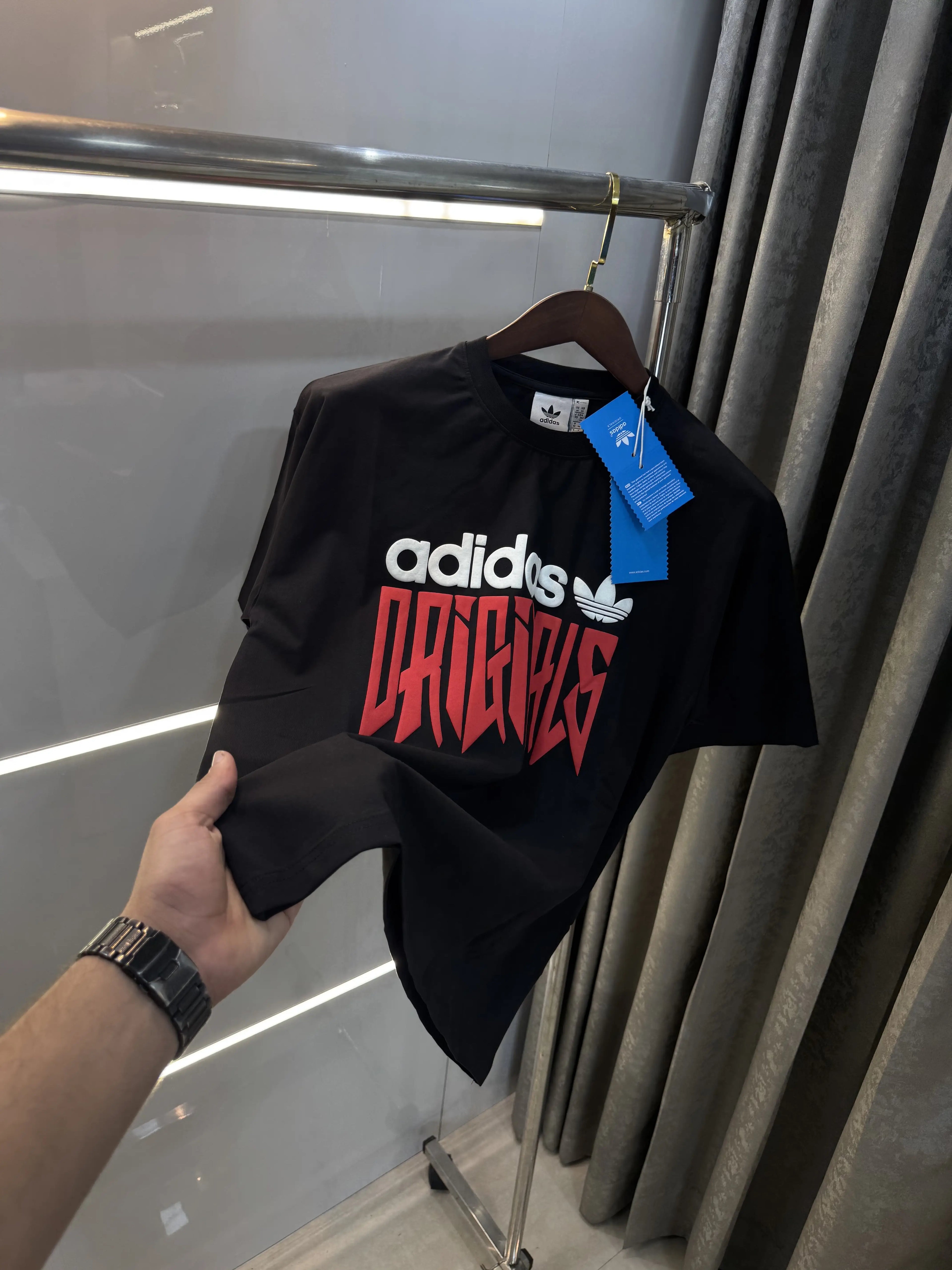 Adidas Black Logo Print Imported Oversized T-Shirt