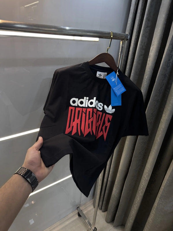 Adidas Black Logo Print Imported Oversized T-Shirt