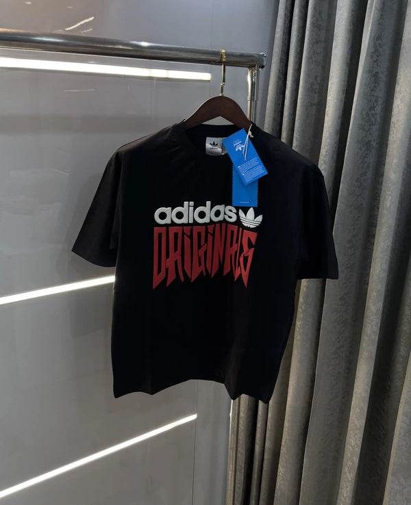 Adidas Black Logo Print Imported Oversized T-Shirt