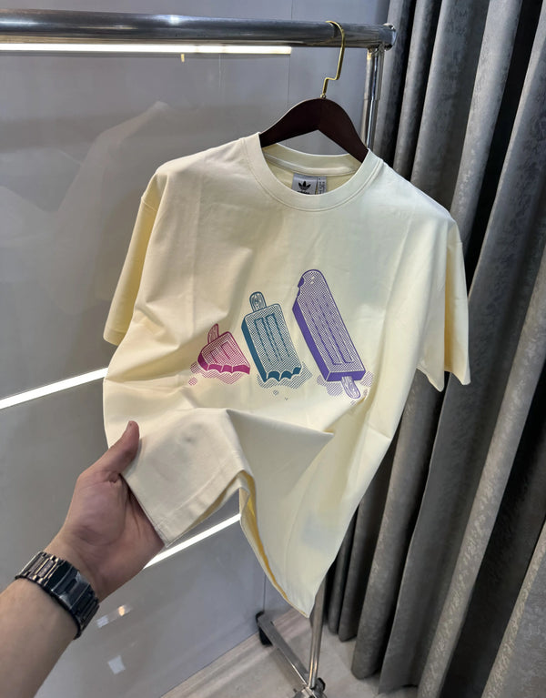 Adidas Cream Logo Print Imported Oversized T-Shirt