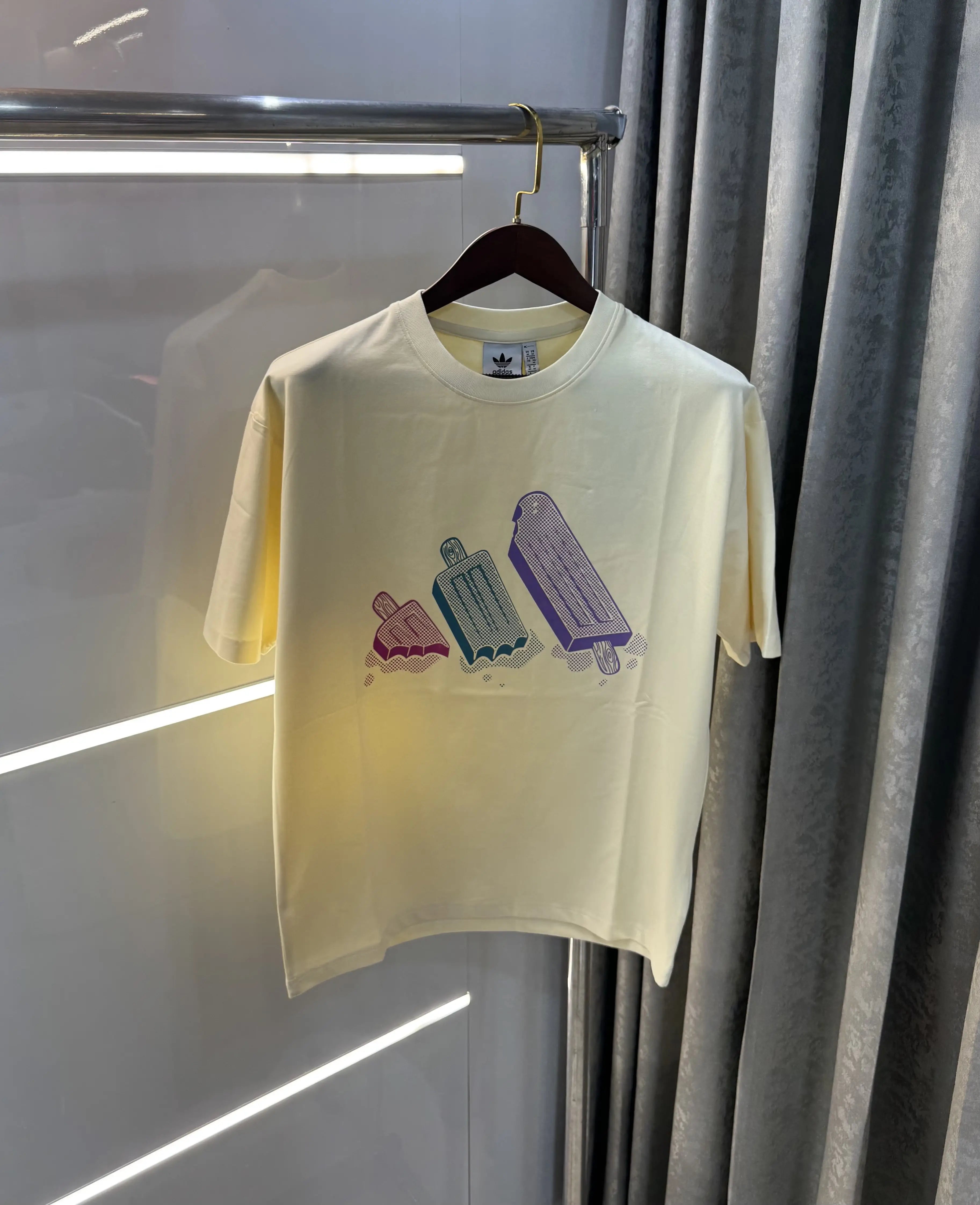 Adidas Cream Logo Print Imported Oversized T-Shirt