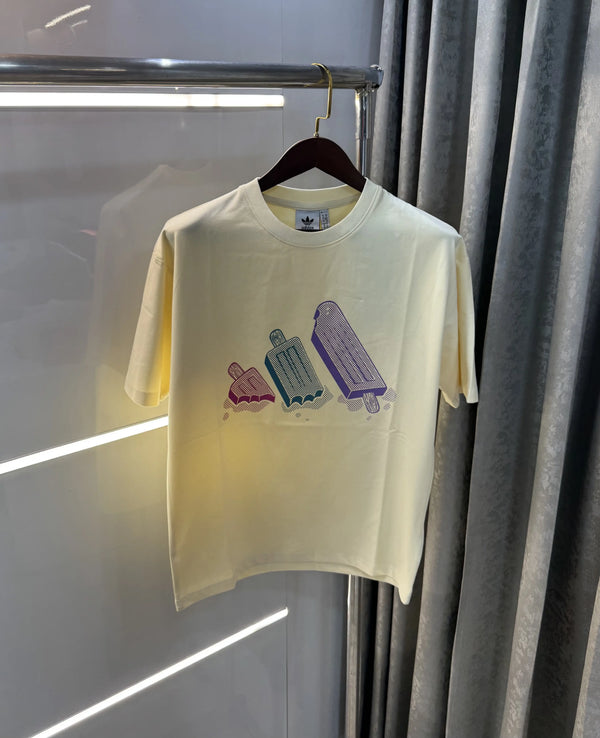 Adidas Cream Logo Print Imported Oversized T-Shirt