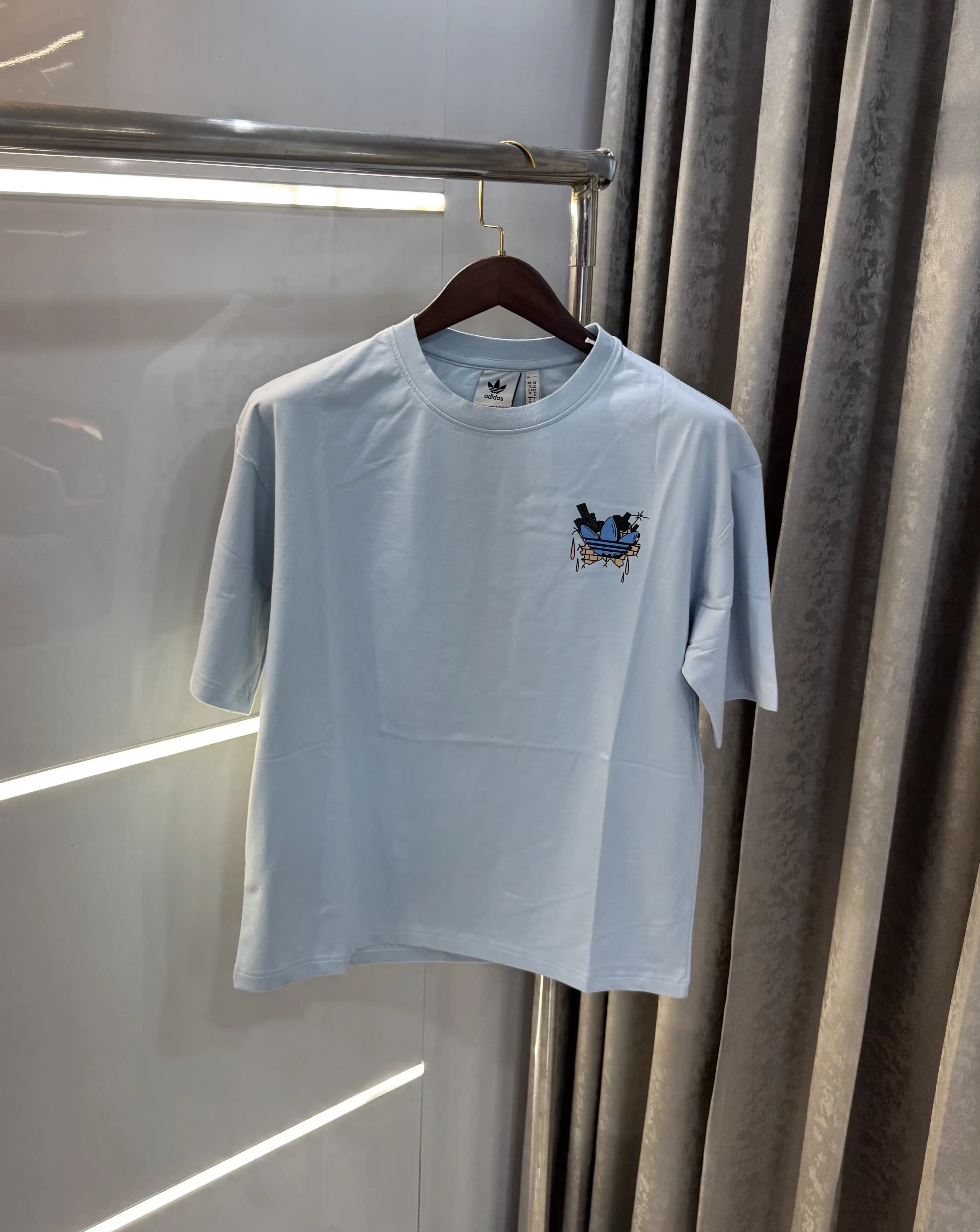 Adidas Sky Blue Logo Print Imported Oversized T-Shirt Main image