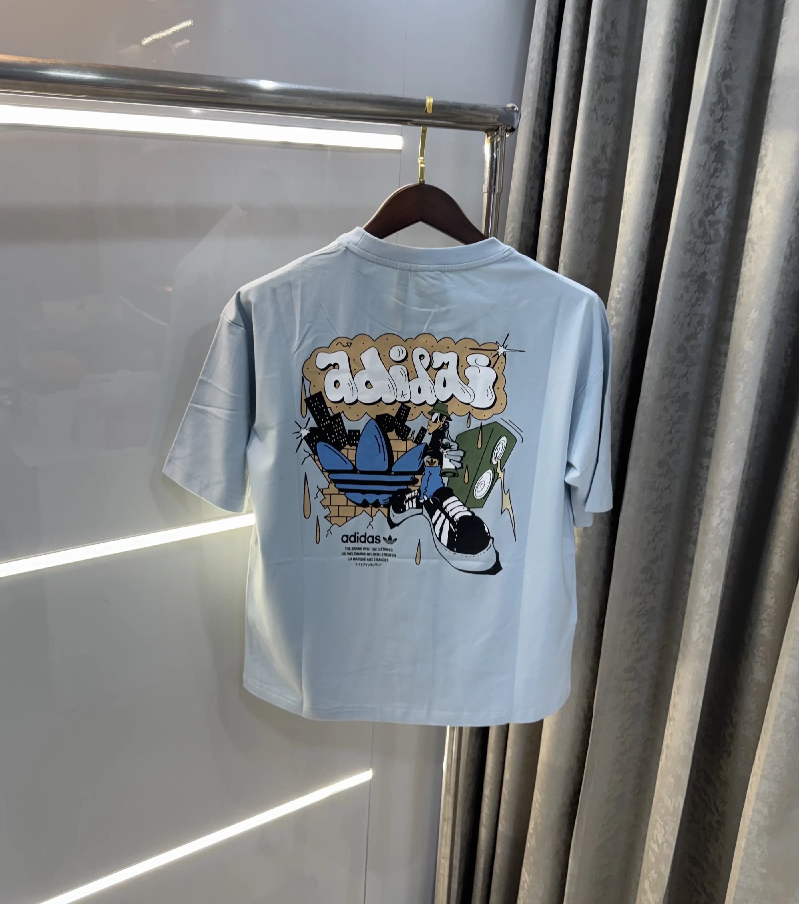 Adidas Sky Blue Logo Print Imported Oversized T-Shirt Secondary image