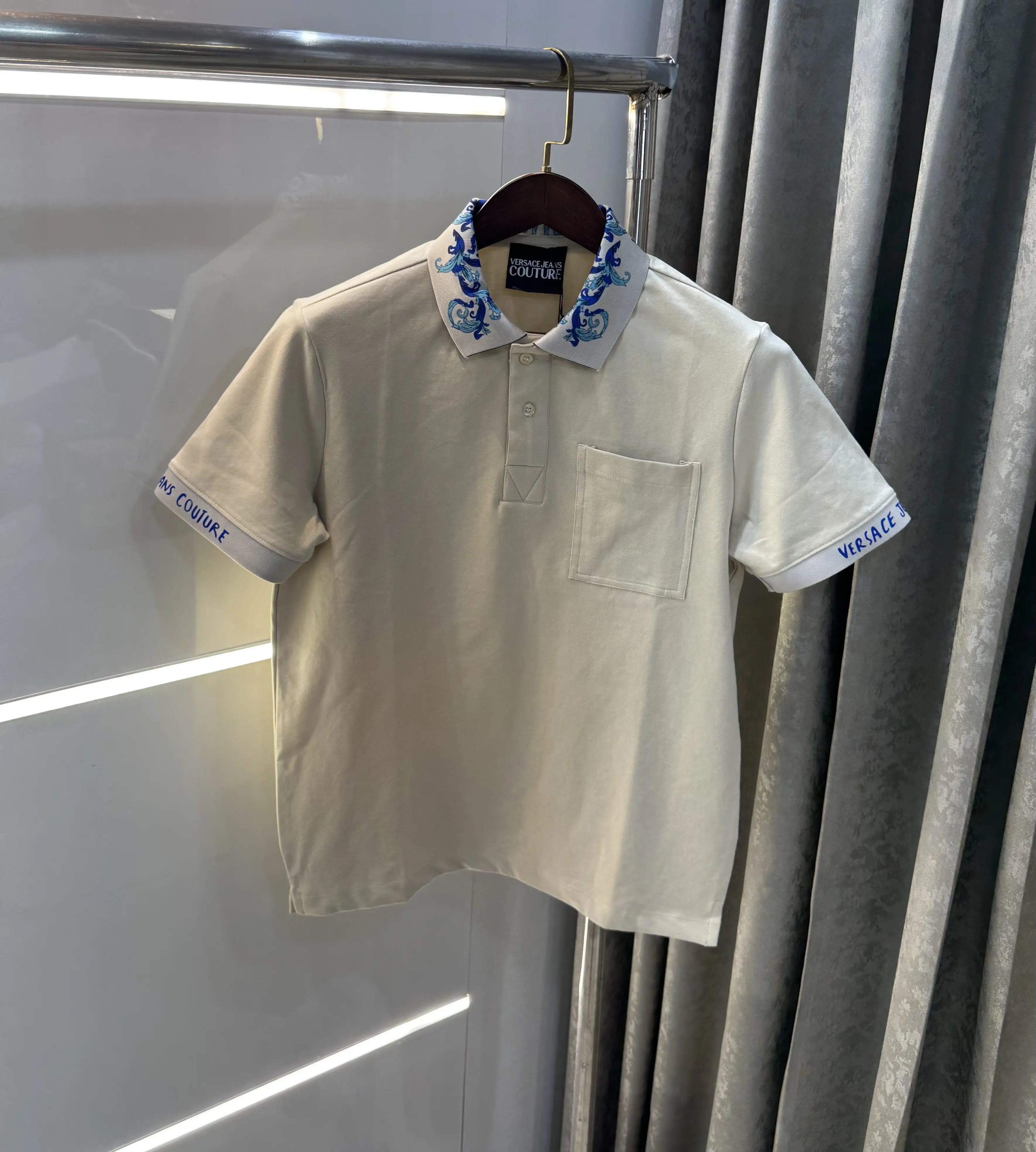 Versace Couture Beige Collar Logo Imported Polo T-Shirt Secondary image