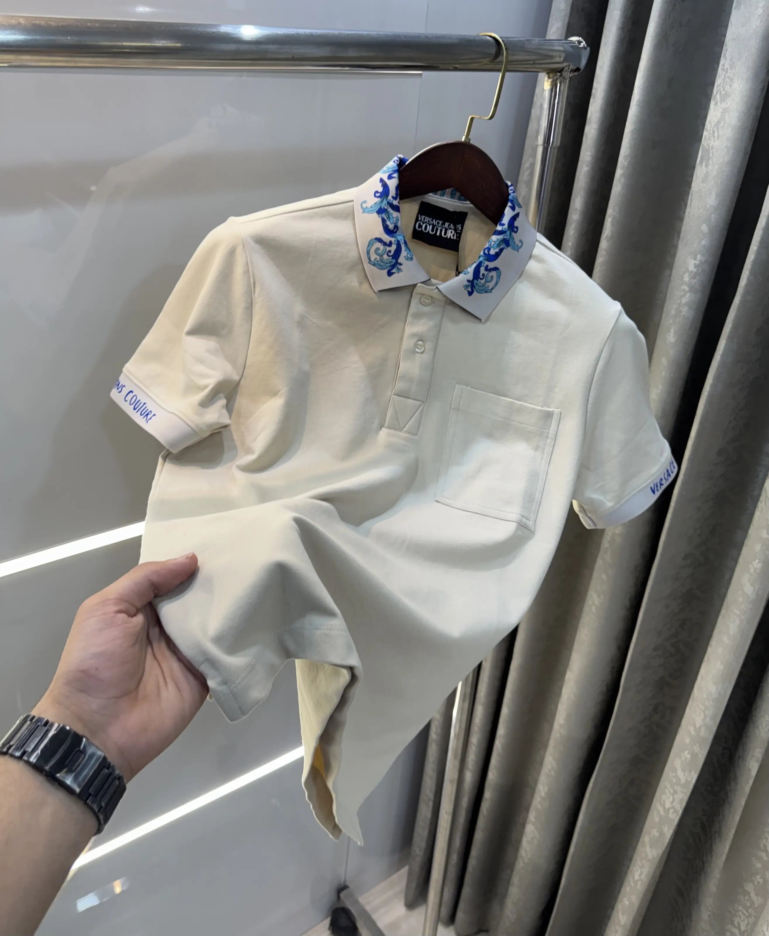 Versace Couture Beige Collar Logo Imported Polo T-Shirt Secondary image