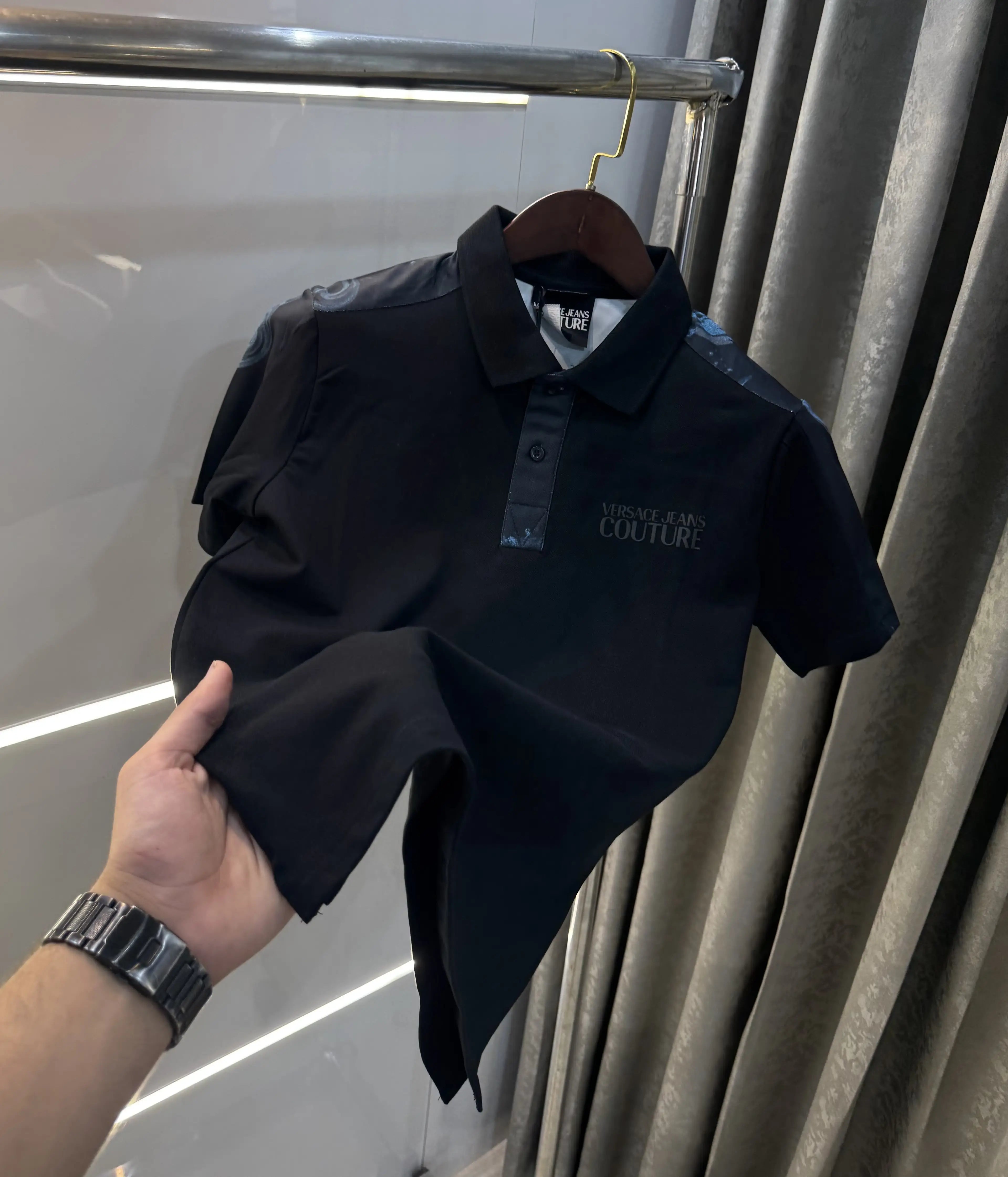Versace Couture Black Collar Logo Imported Polo T-Shirt Secondary image