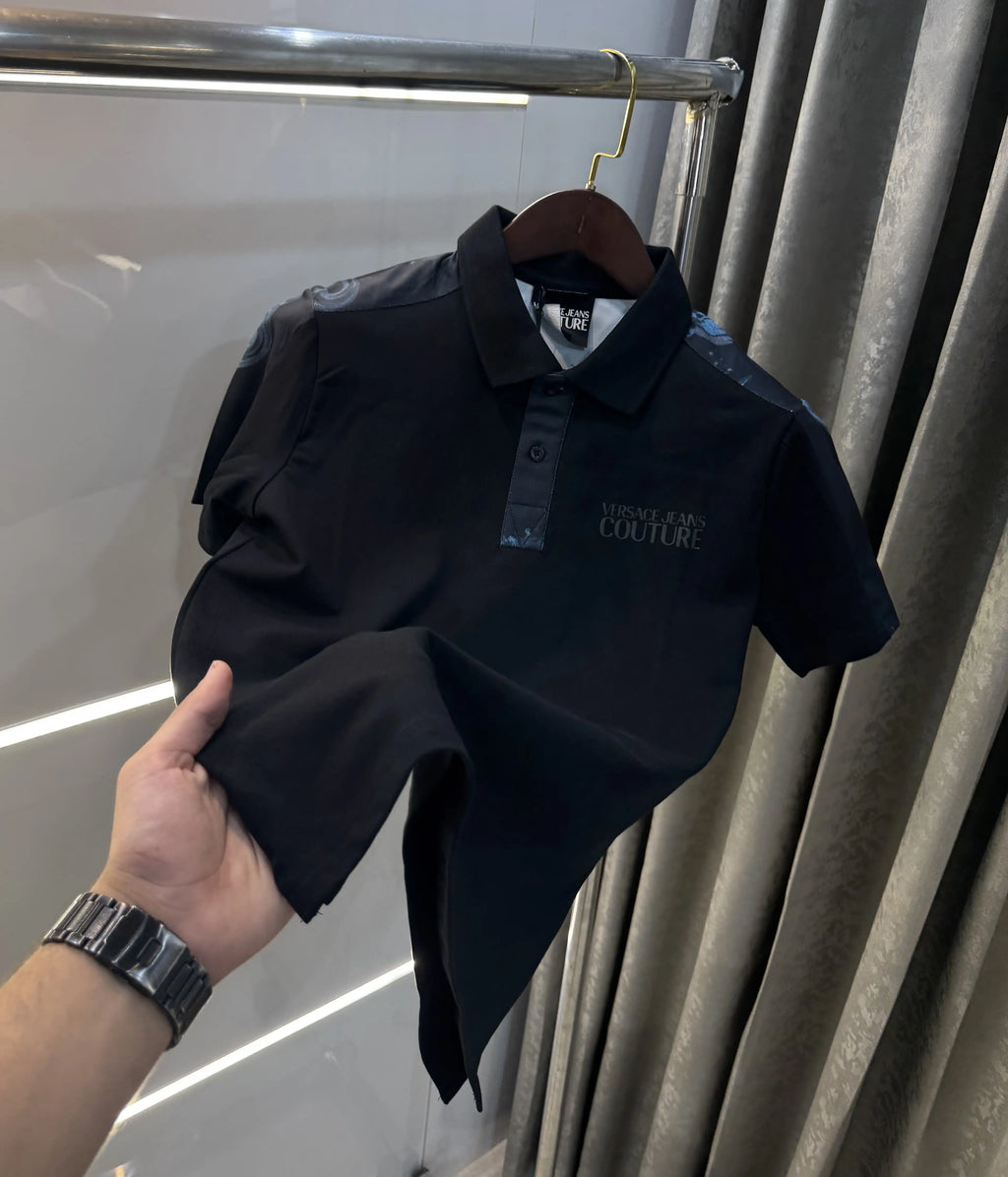 Versace Couture Black Collar Logo Imported Polo T-Shirt