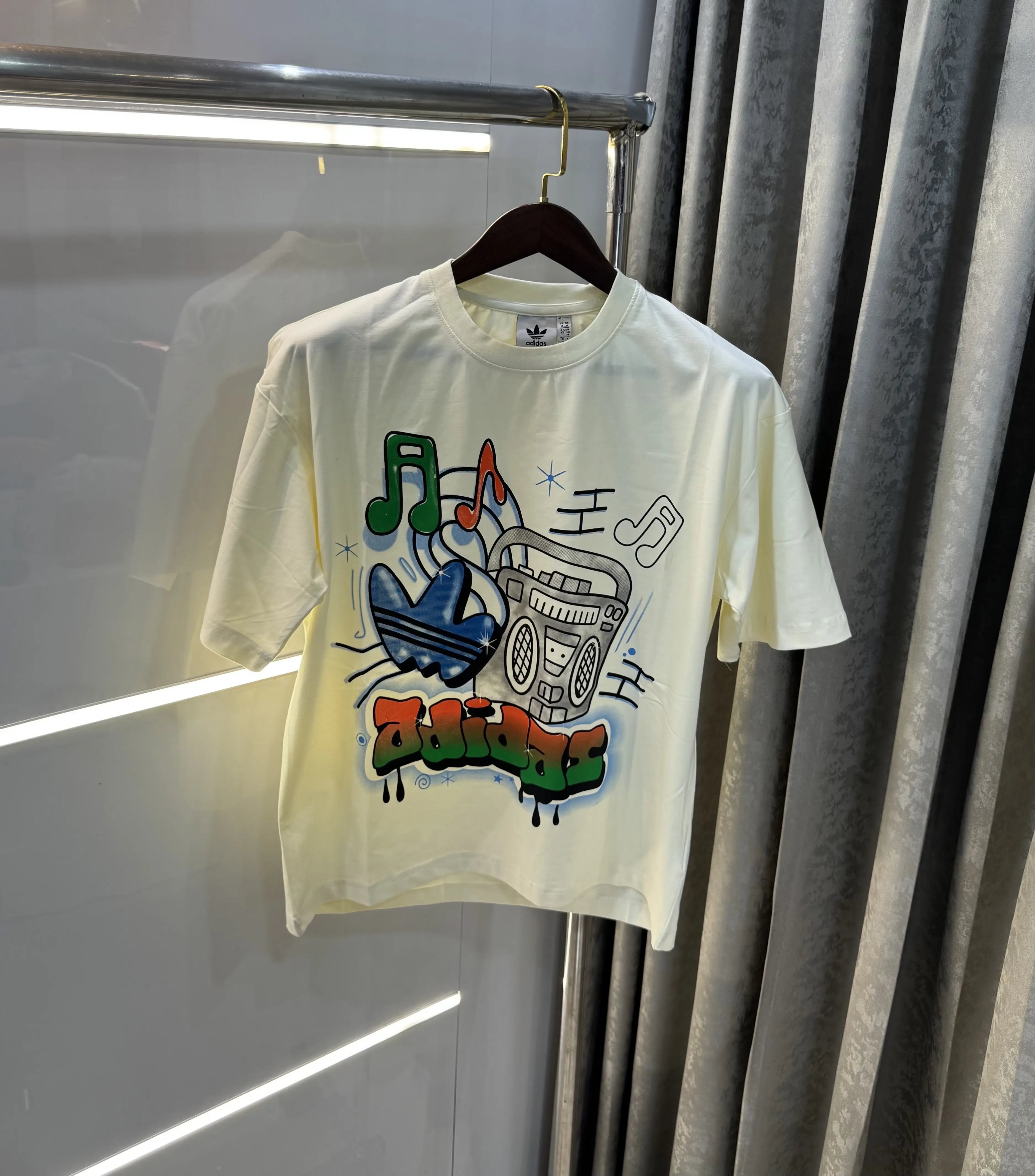 Adidas Cream Logo Print Imported Oversized T-Shirt Main image