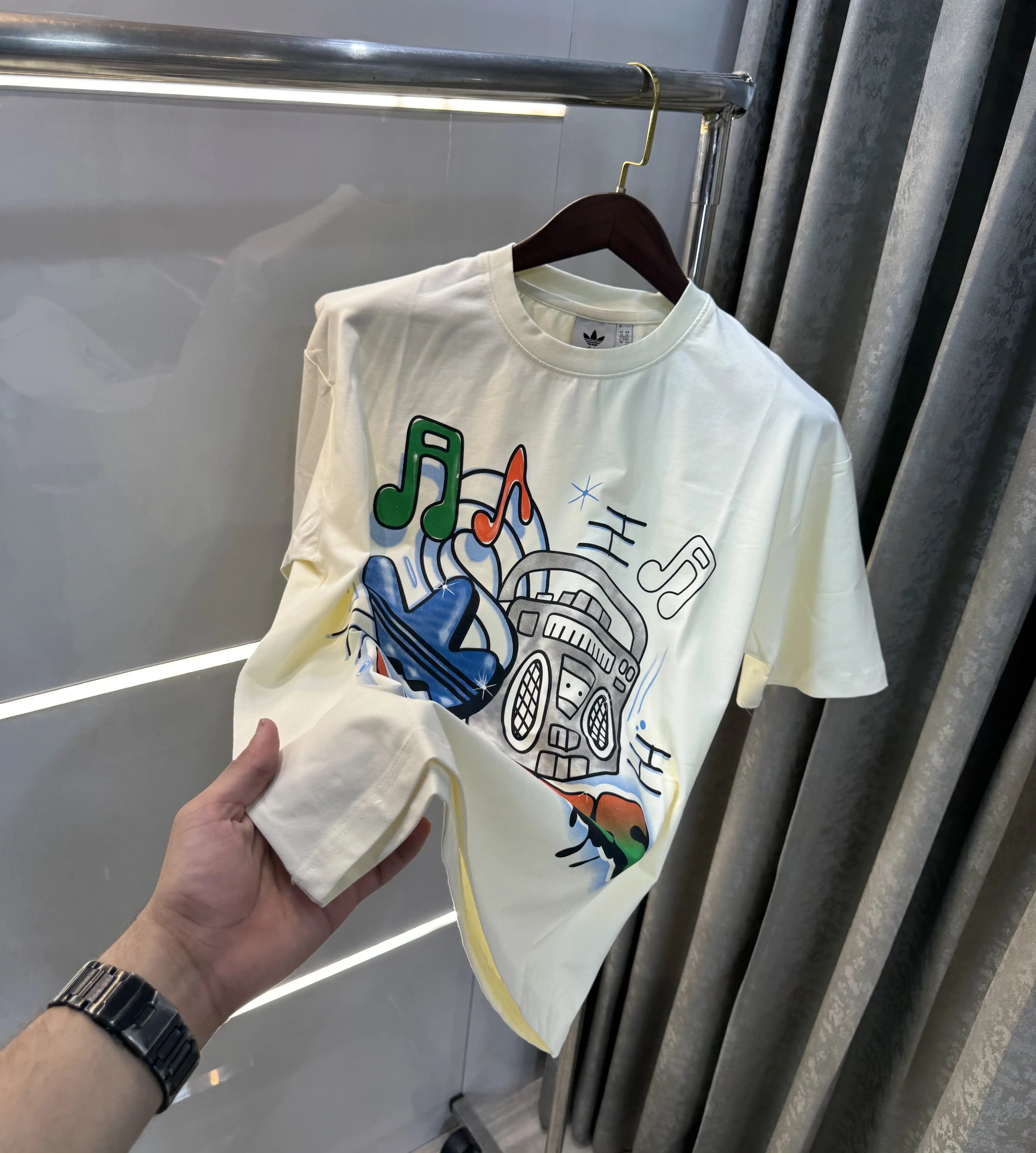Adidas Cream Logo Print Imported Oversized T-Shirt Secondary image
