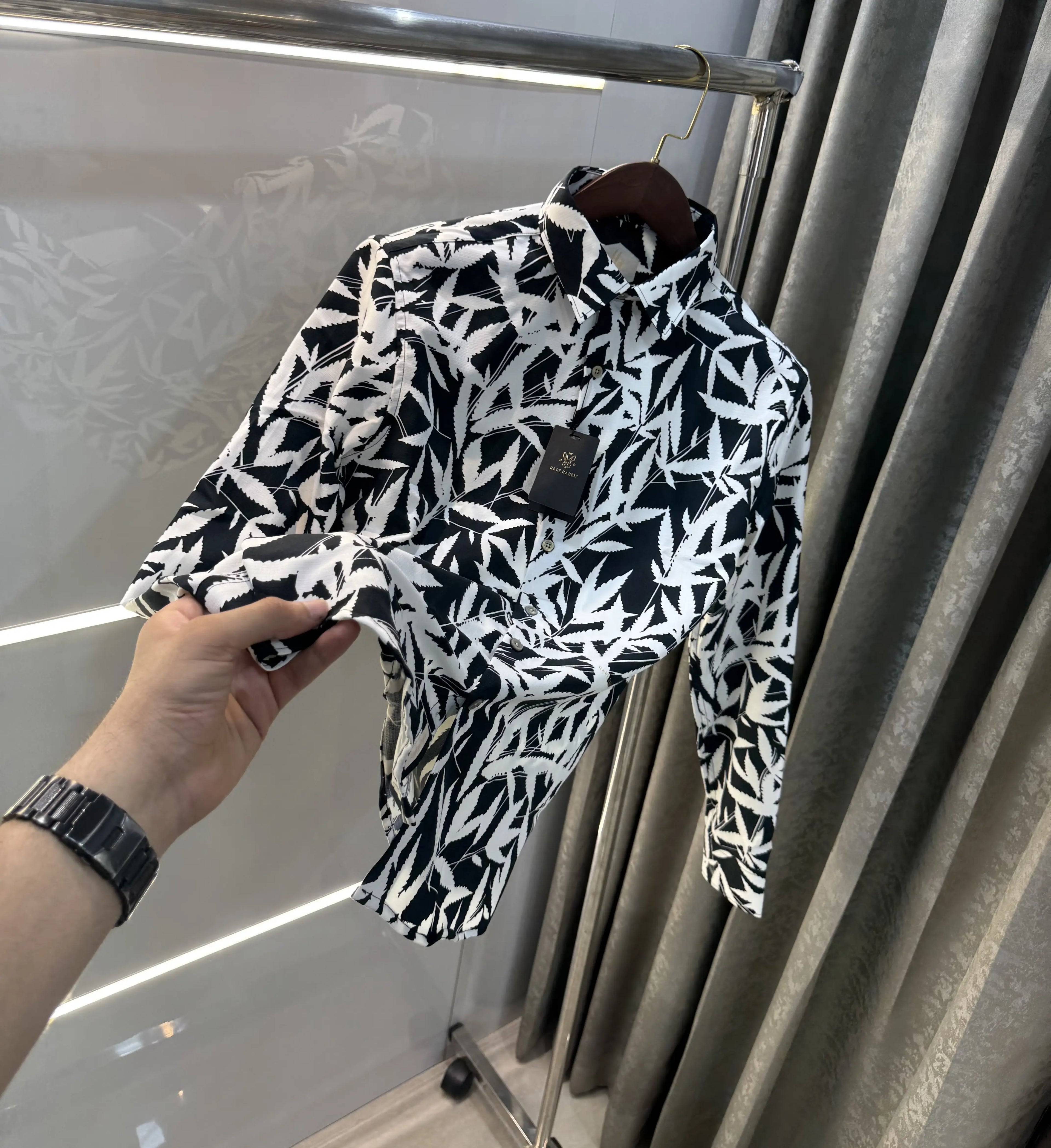 Rare Rabbit White Black Design Imported Shirt