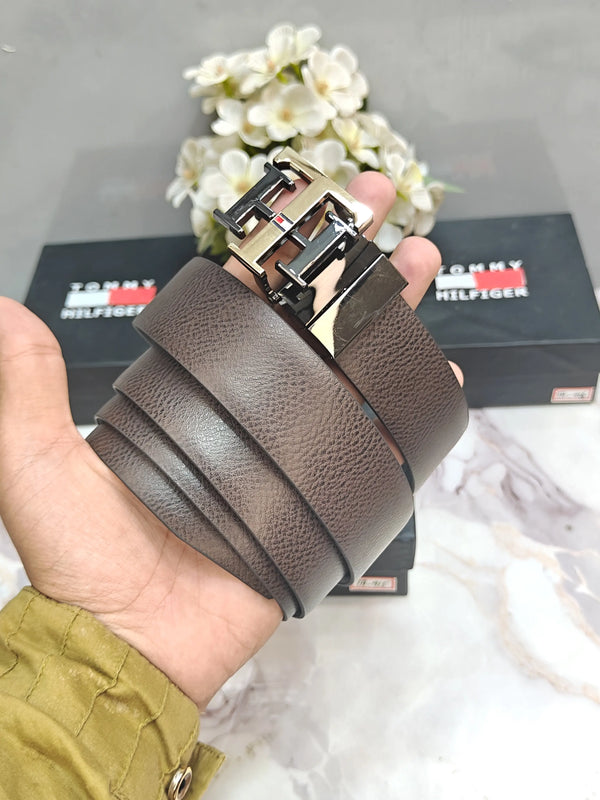 +O_MMy H!LFIGEr PREMIUM QUALITY IMPORTED REVERSIBLE BELT GOLD BLACK BUCKLE WITH OG BO...X TH-907