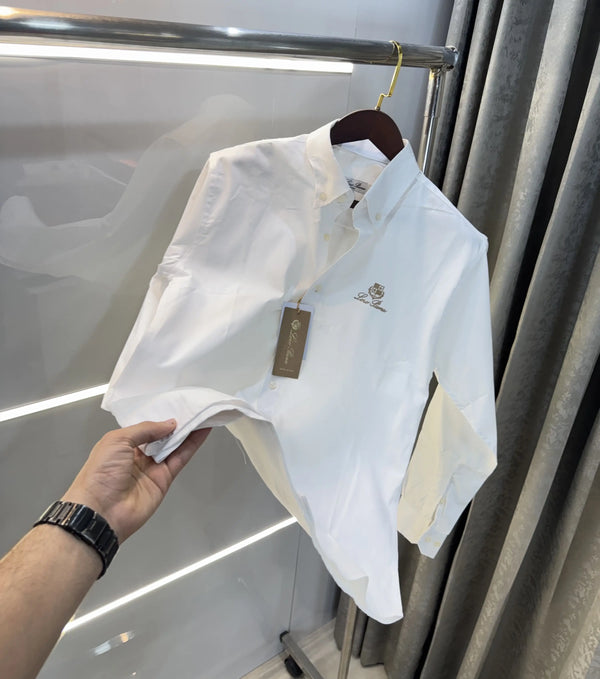 Loro Piana White Embroidery Logo Premium Shirt