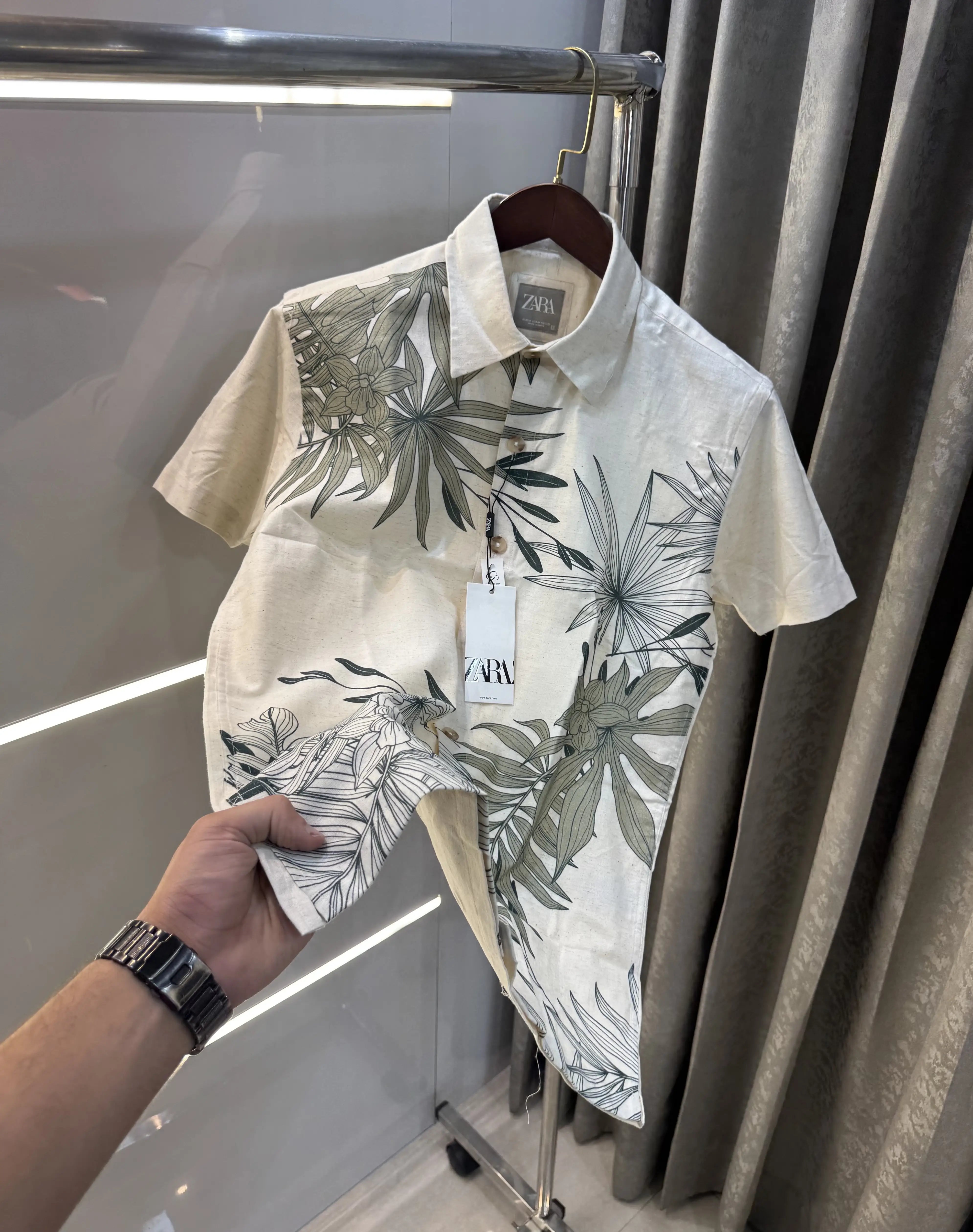 Zara Beige Green 9 Premium Linen Shirt Main image