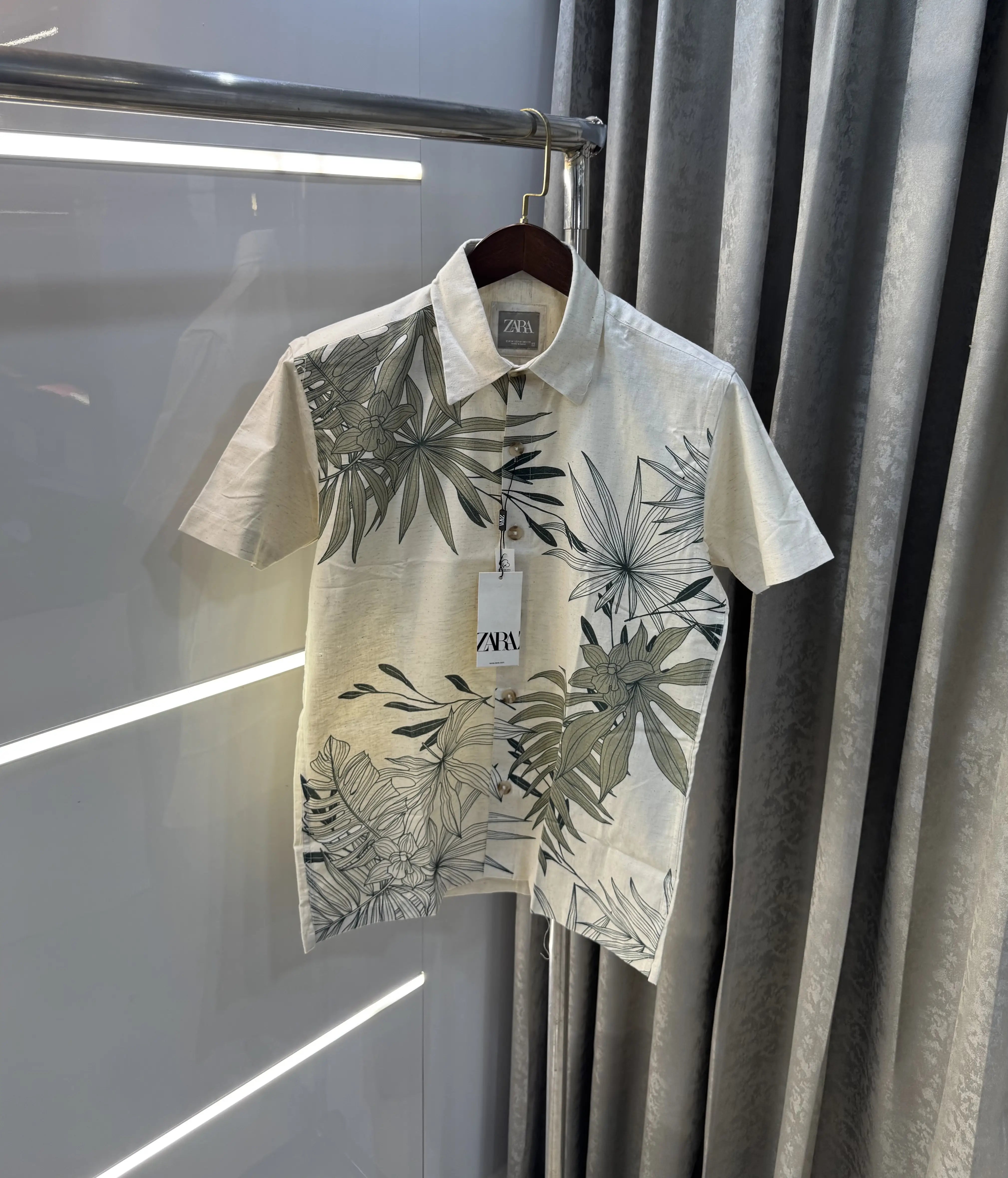 Zara Beige Green 9 Premium Linen Shirt Secondary image