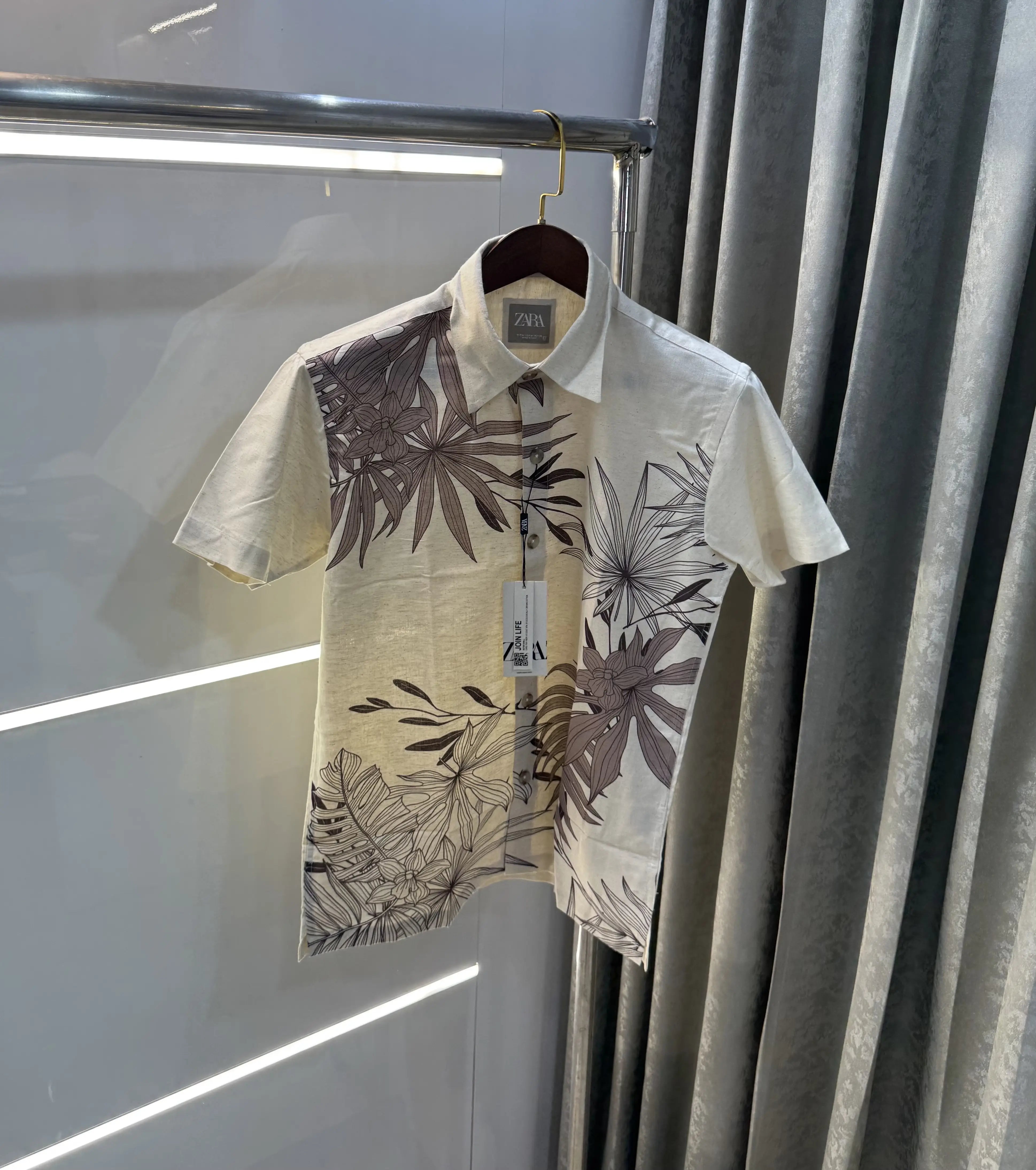 Zara Beige Maroon 10 Premium Linen Shirt Secondary image