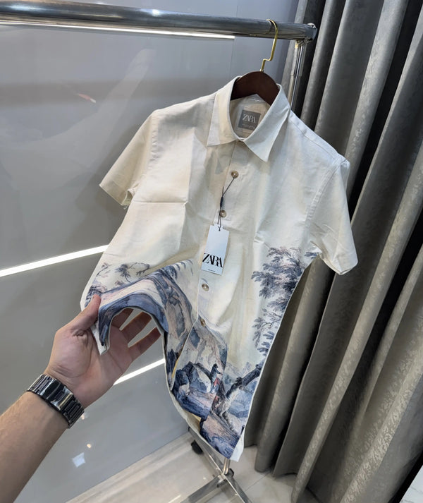 Zara Beige Blue 11 Premium Linen Shirt