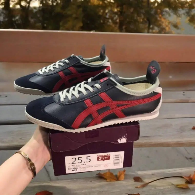 Onitsuk_a Tiger Mexico 66 Deluxe Dark Blue Red Mens 7A Premium Leather (D-1660 P-1)
