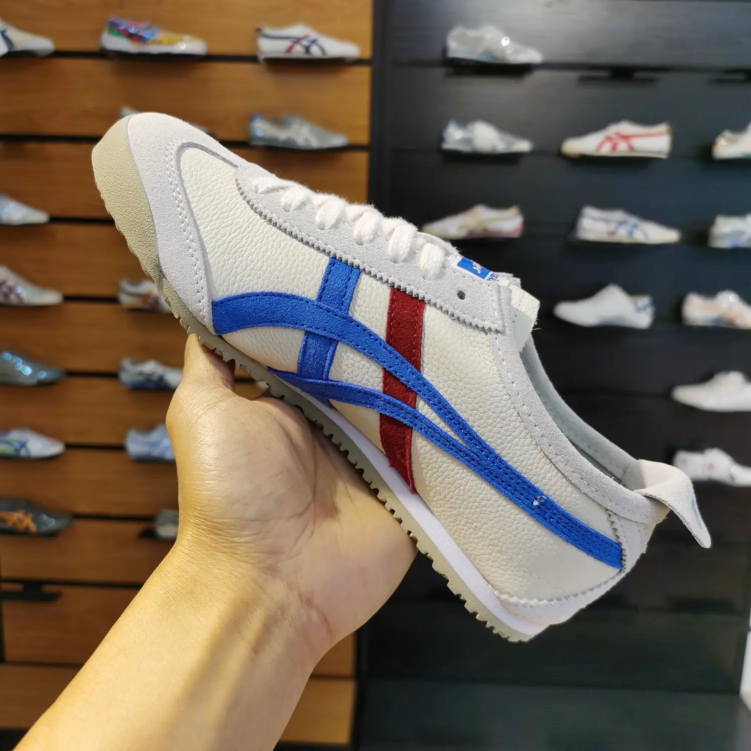 Onitsuka Tiger Mexico 66 White Blue Red Girls 7A Premium First Copy D-1838
