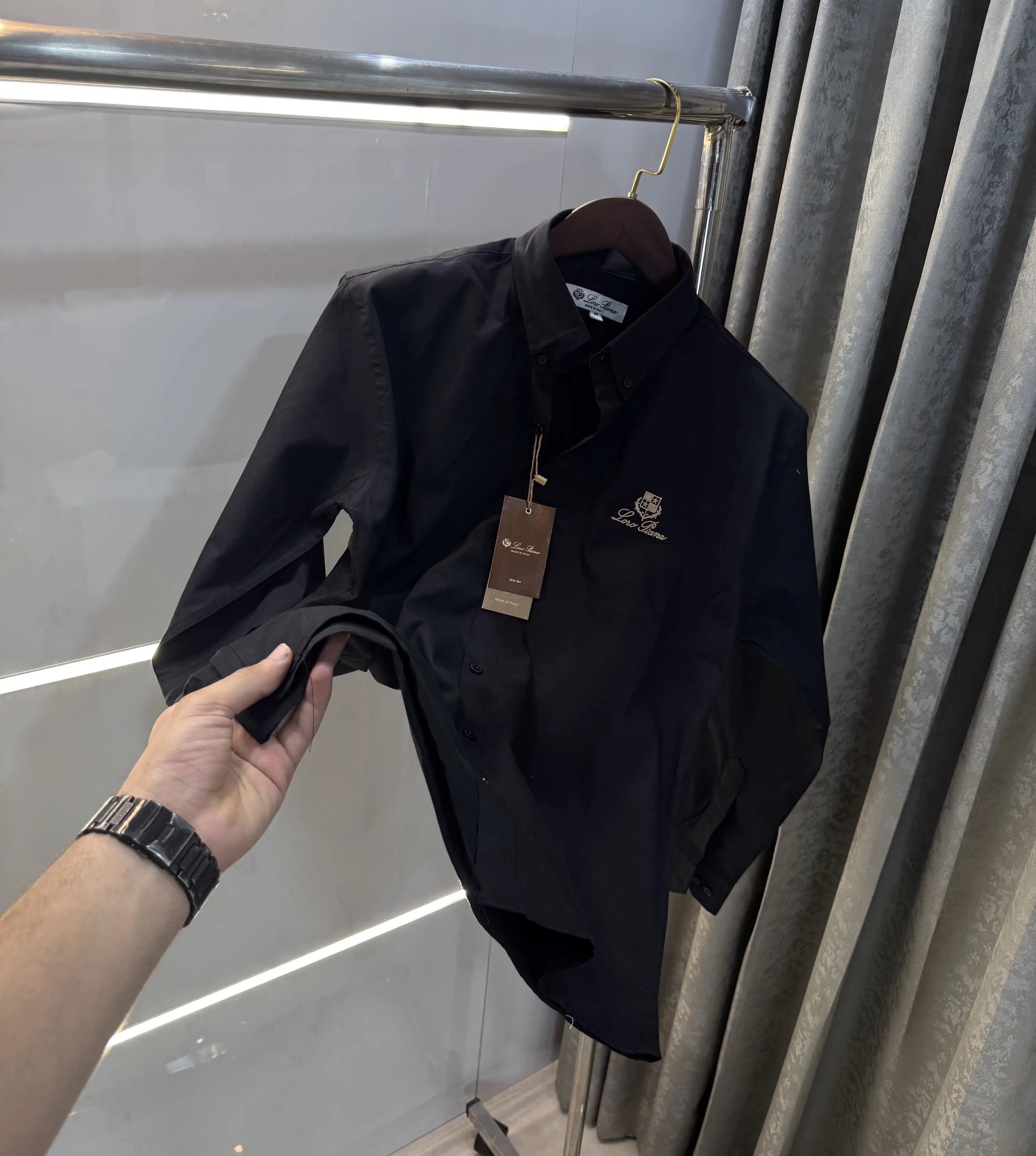 Loro Piana Black Embroidery Logo Premium Shirt