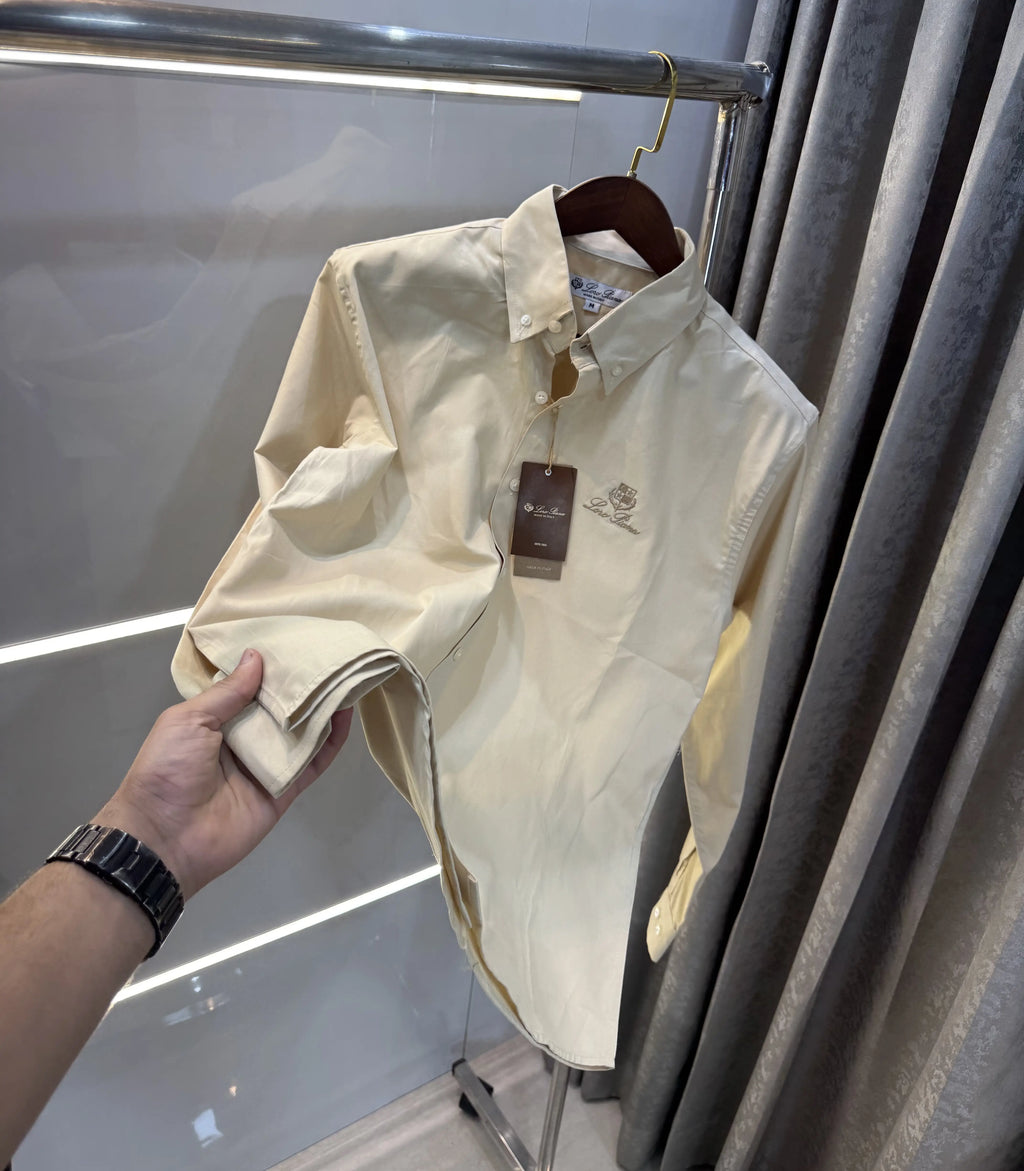 Loro Piana Cream Embroidery Logo Premium Shirt