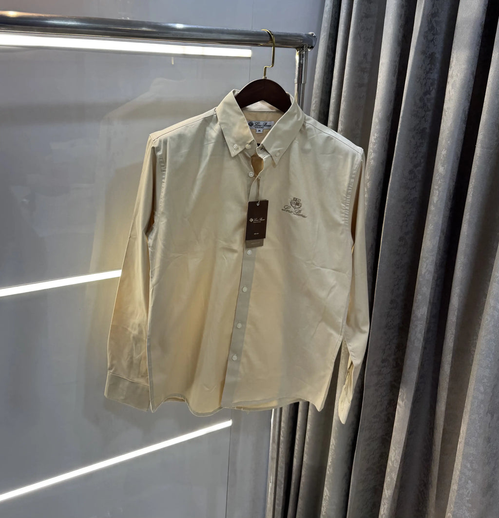 Loro Piana Cream Embroidery Logo Premium Shirt