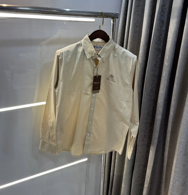Loro Piana Cream Embroidery Logo Premium Shirt