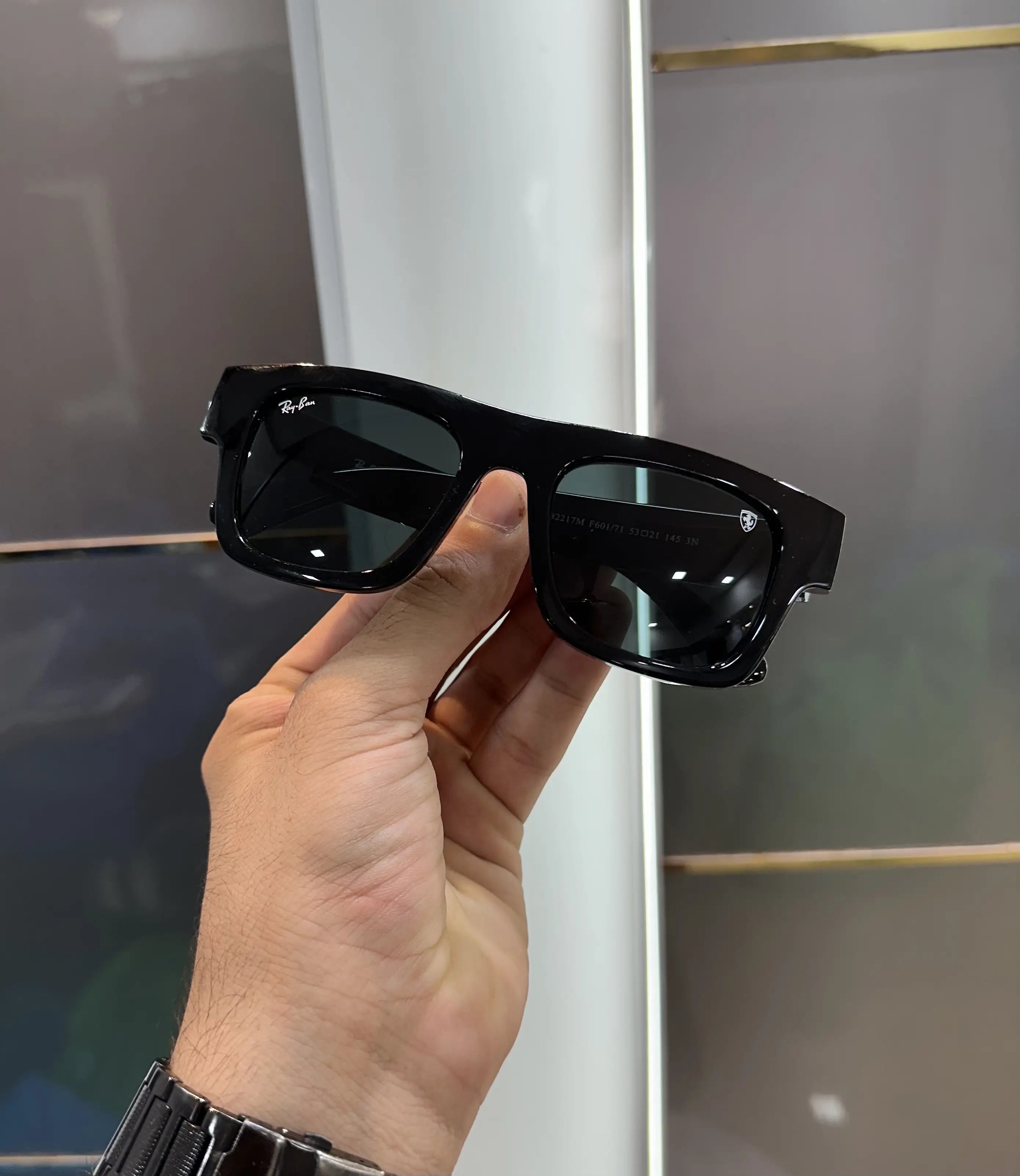 RayBan Ferrari Glossy All Black Premium Shades 2217