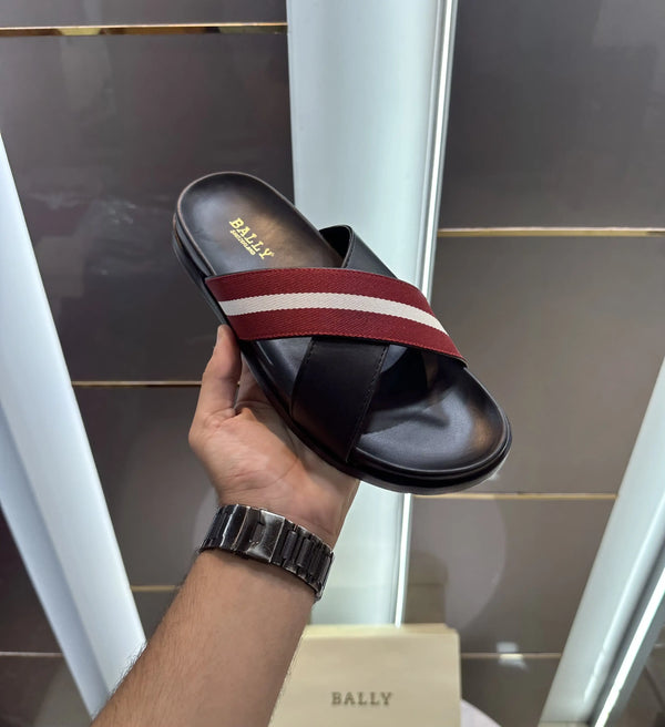 Bally Cross Premium Black Red Slide For Men