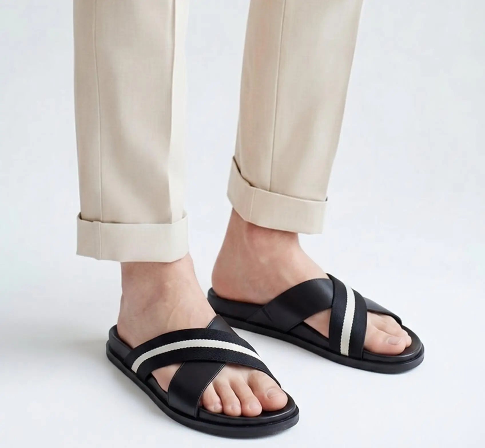Bally Cross Premium Black White Slide For Men Main image