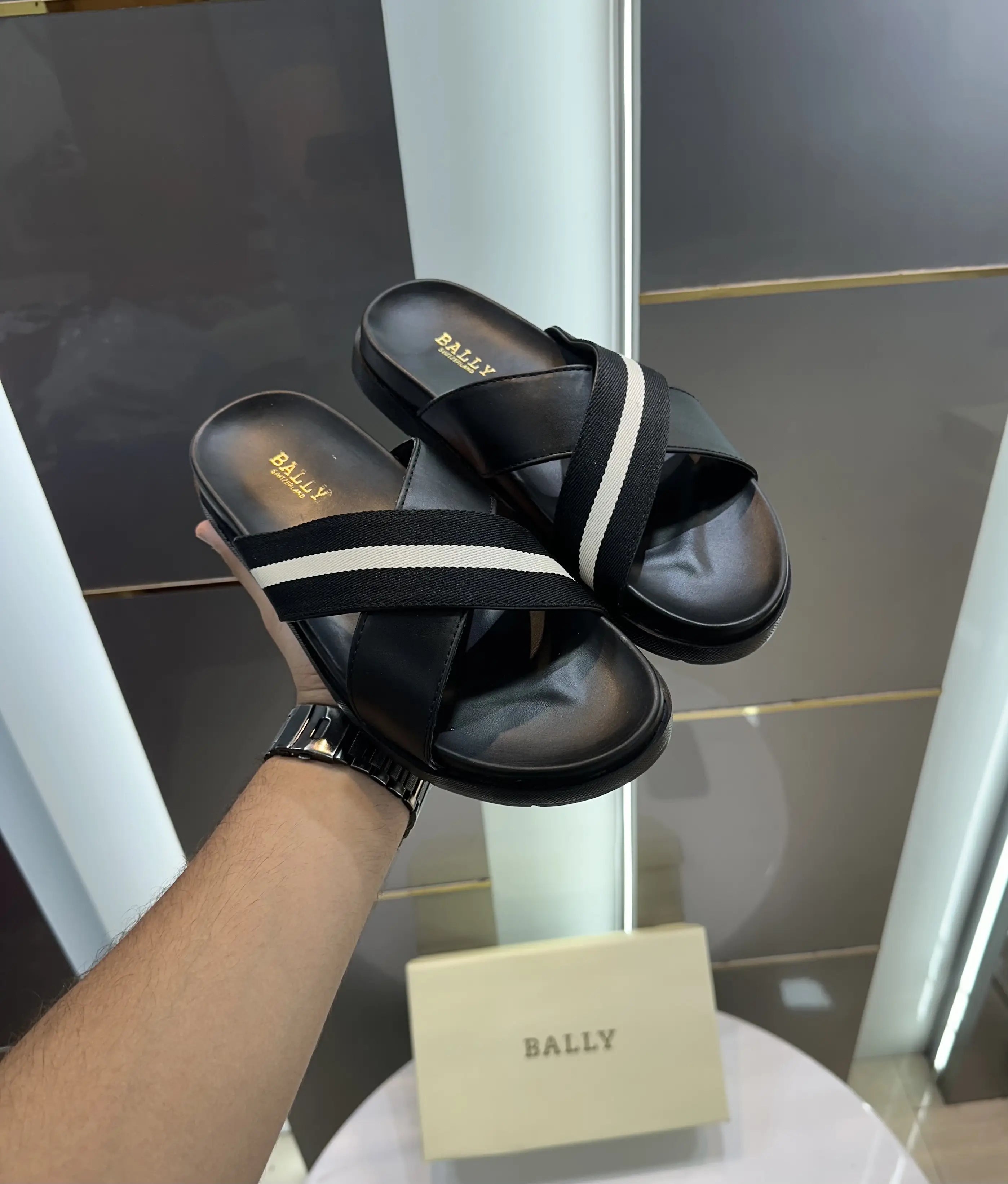 Bally Cross Premium Black White Slide For Men Secondary image
