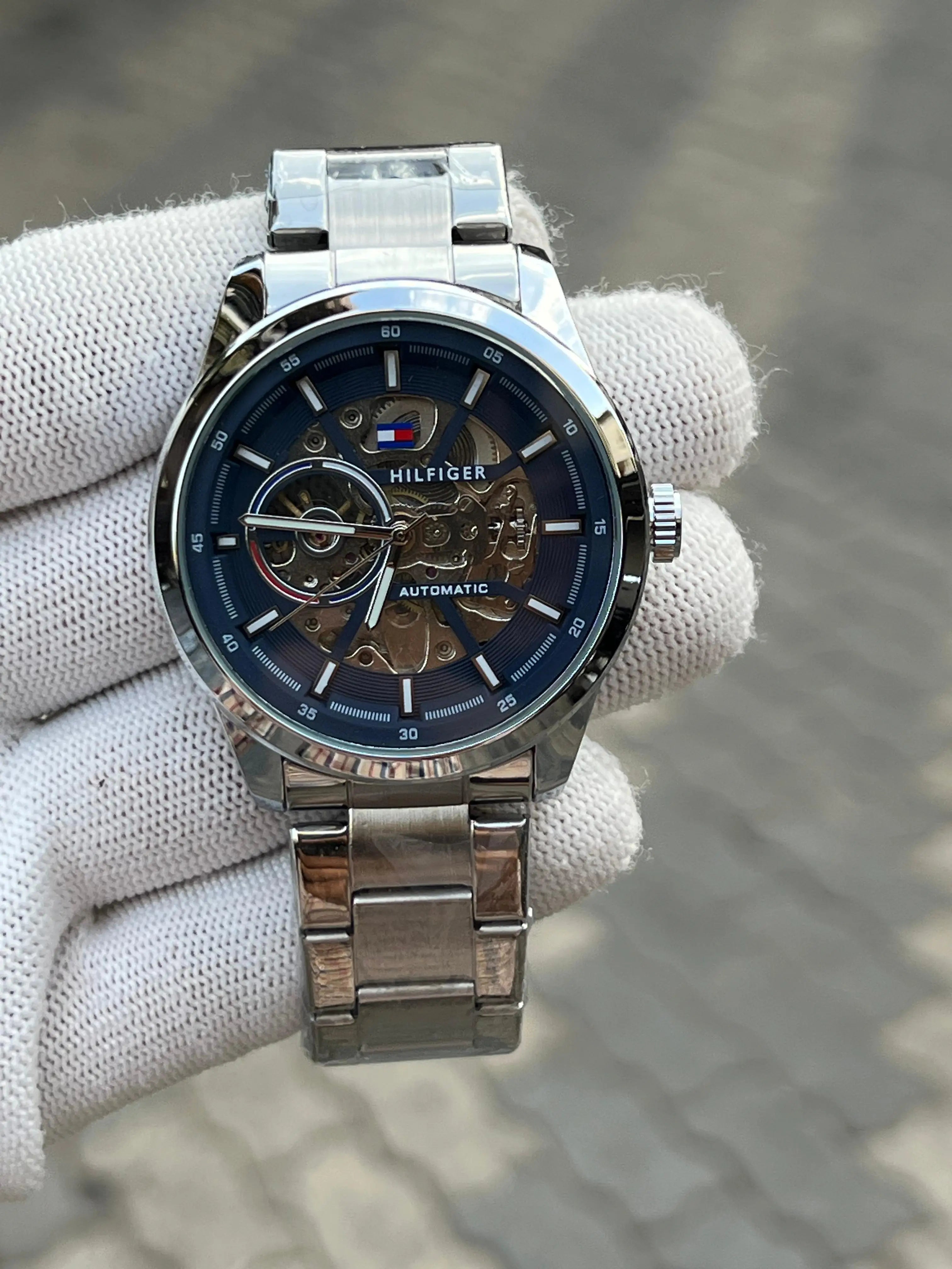 Tommy Hilfige r Automatic Chain Silver Blue Main image
