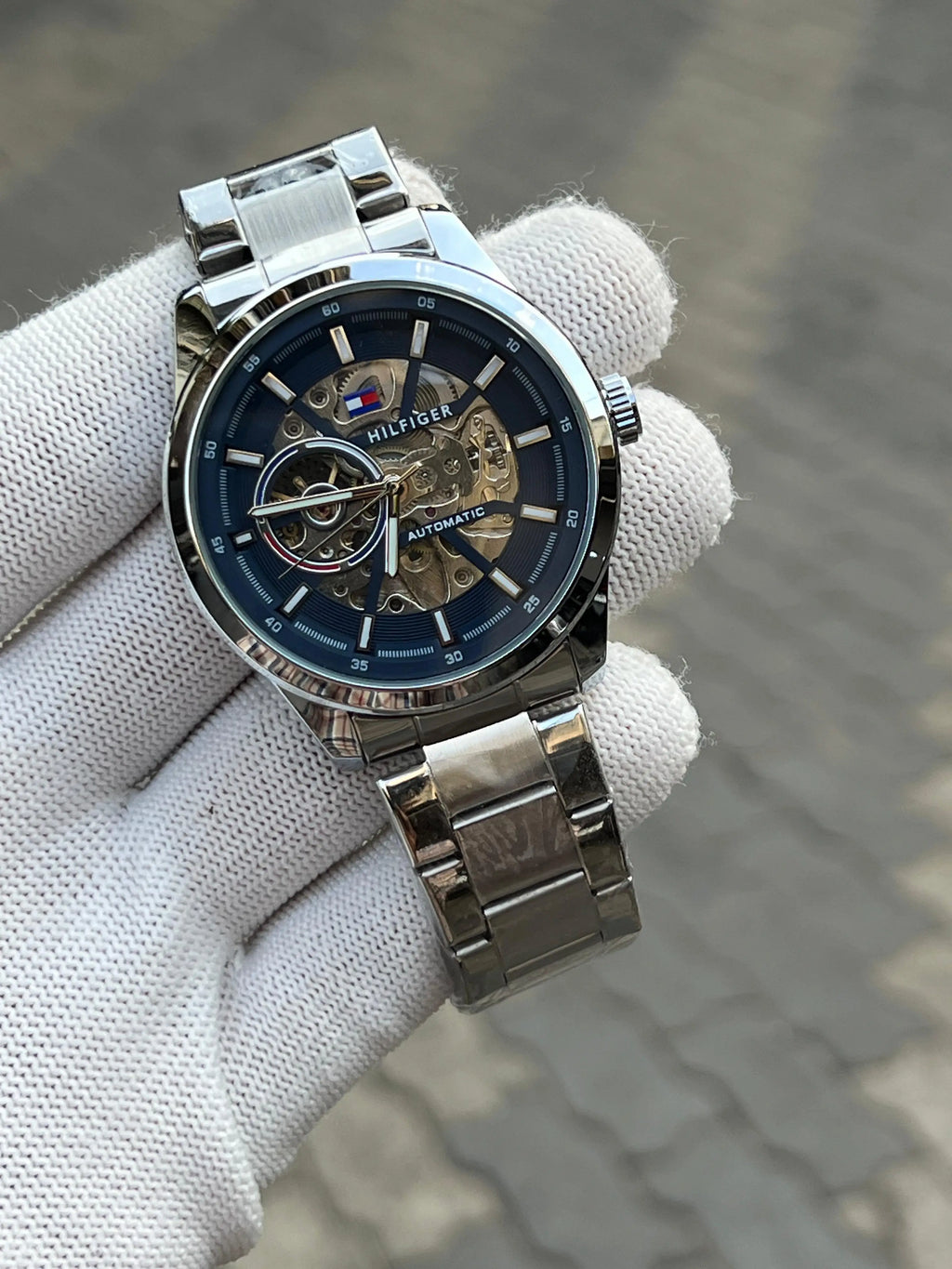 Tommy Hilfige r Automatic Chain Silver Blue