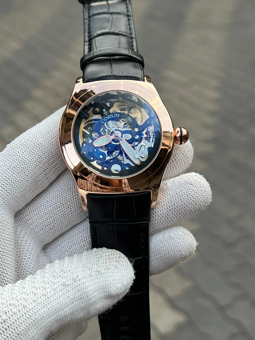 Corum Automatic Leather Belt Black Gold
