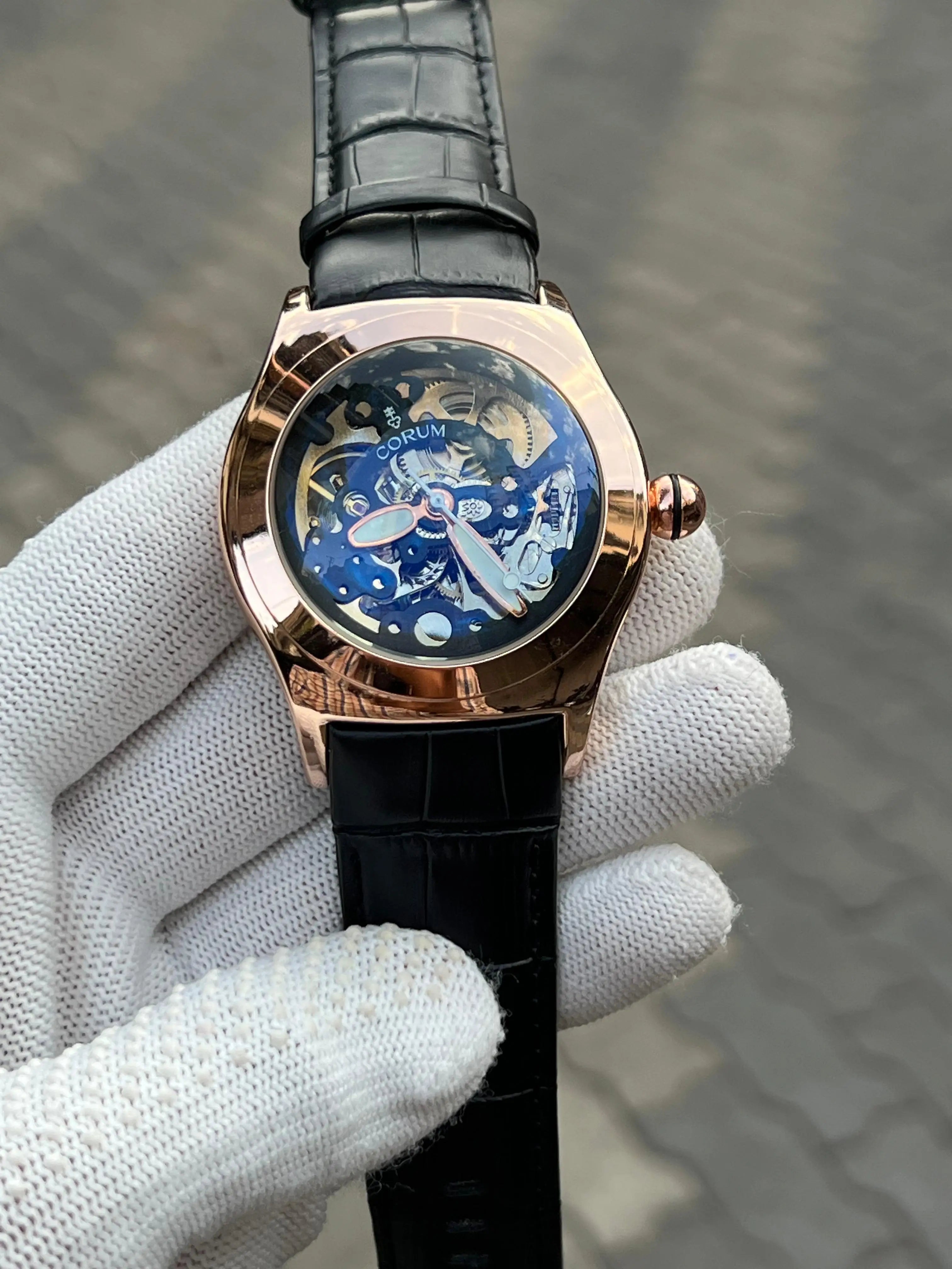 Corum Automatic Leather Belt Black Gold