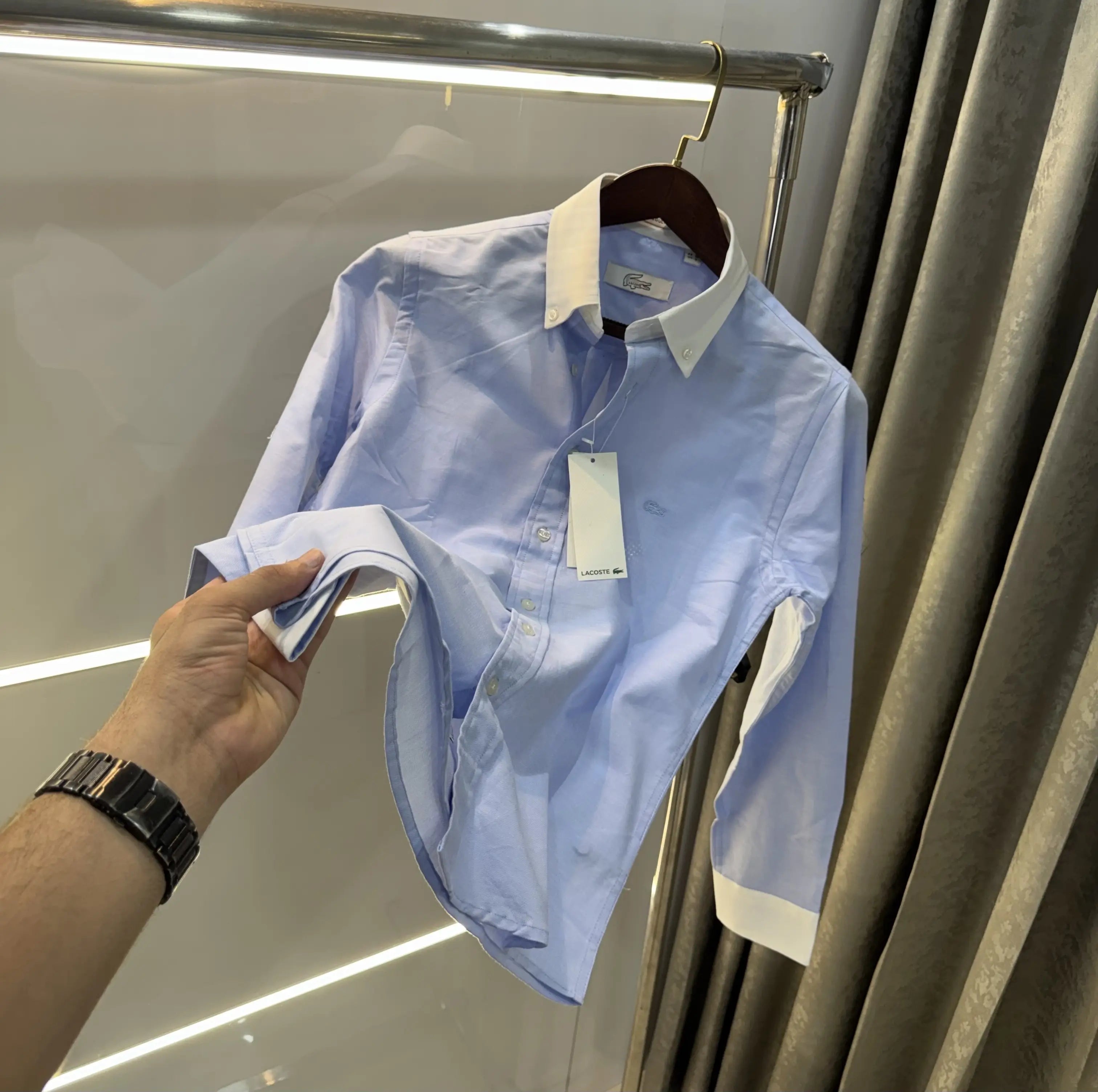 Lacost e Sky Blue Embroidery Logo Work Premium Shirt