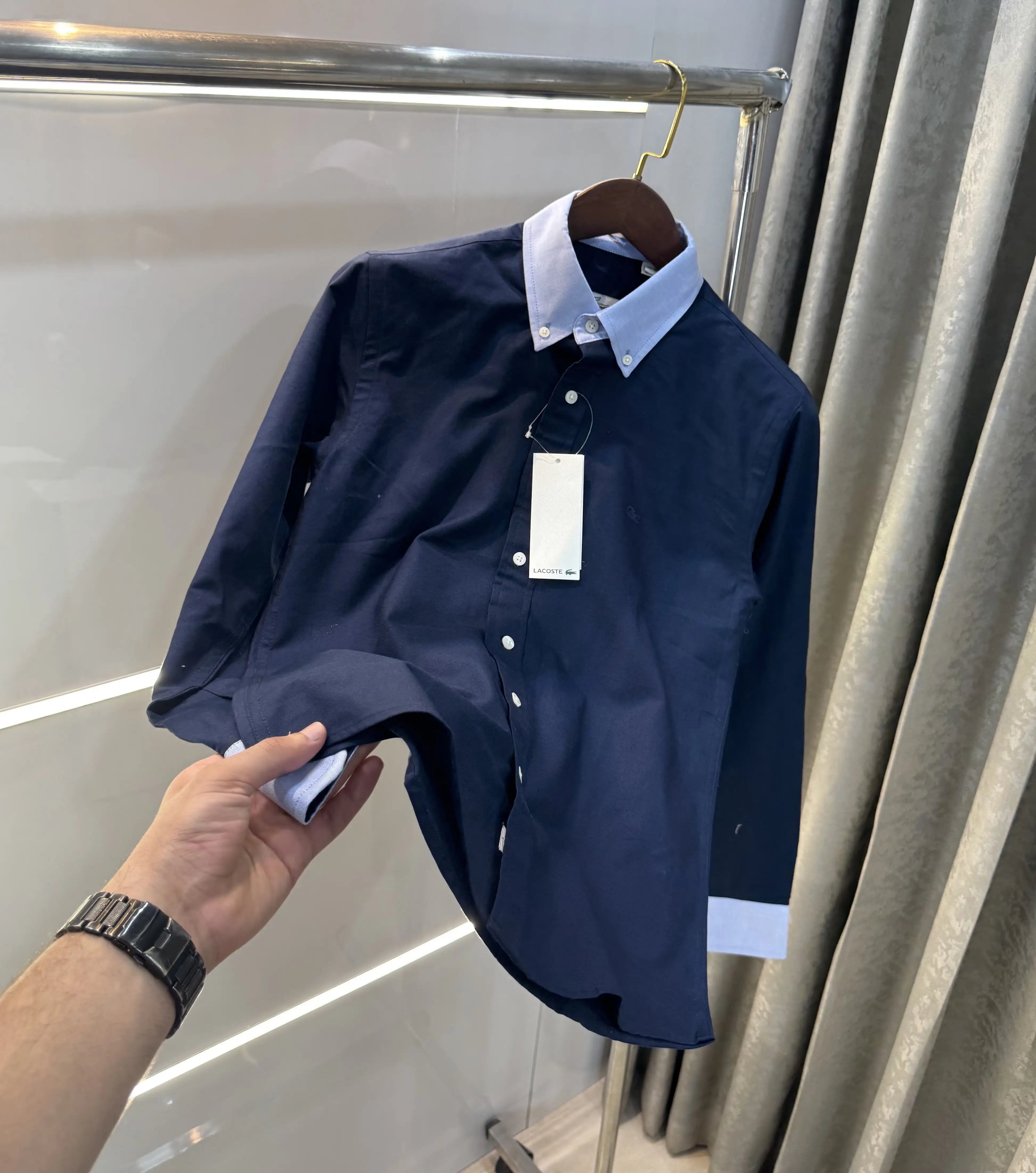 Lacost e Navy Blue Embroidery Logo Work Premium Shirt Main image