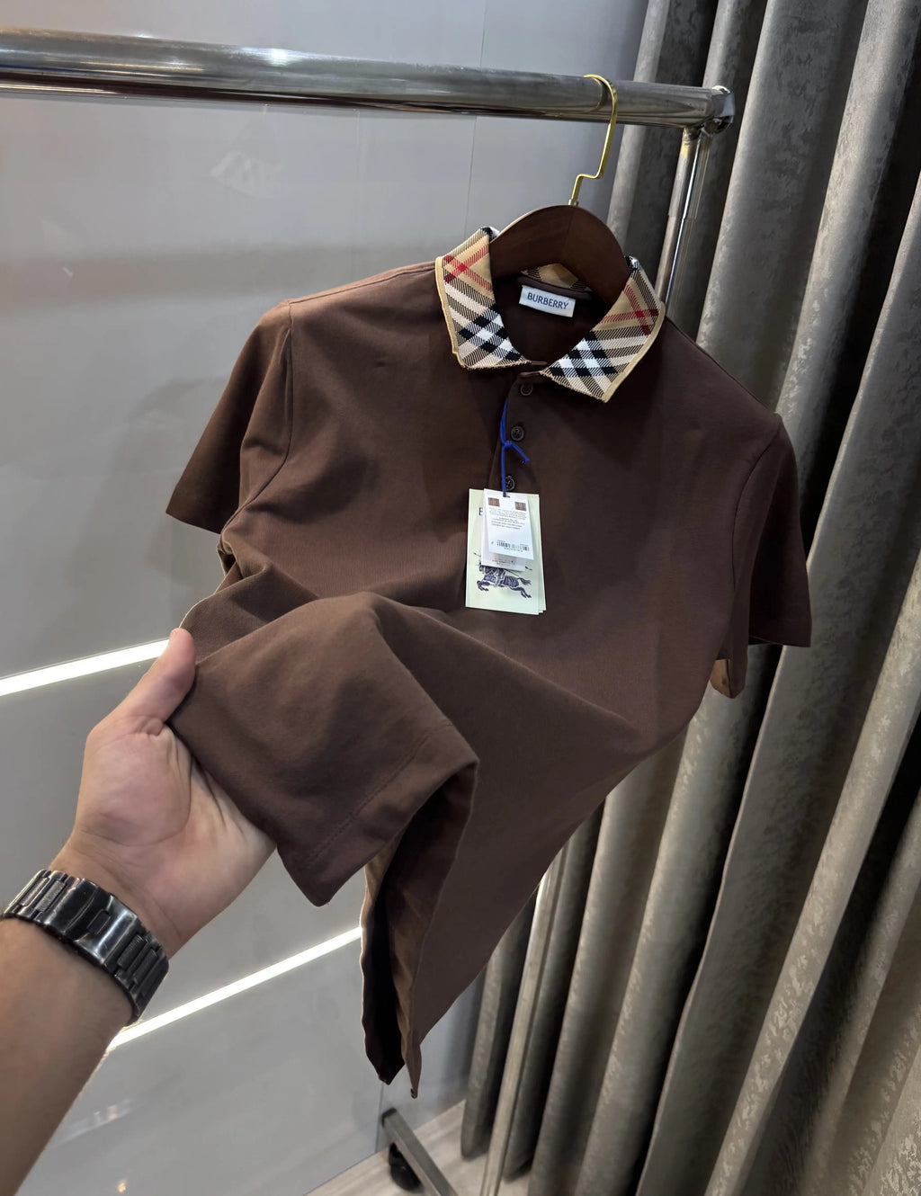 Burberr y Brown Embroidery Logo  Premium Classic Polo T-Shirt