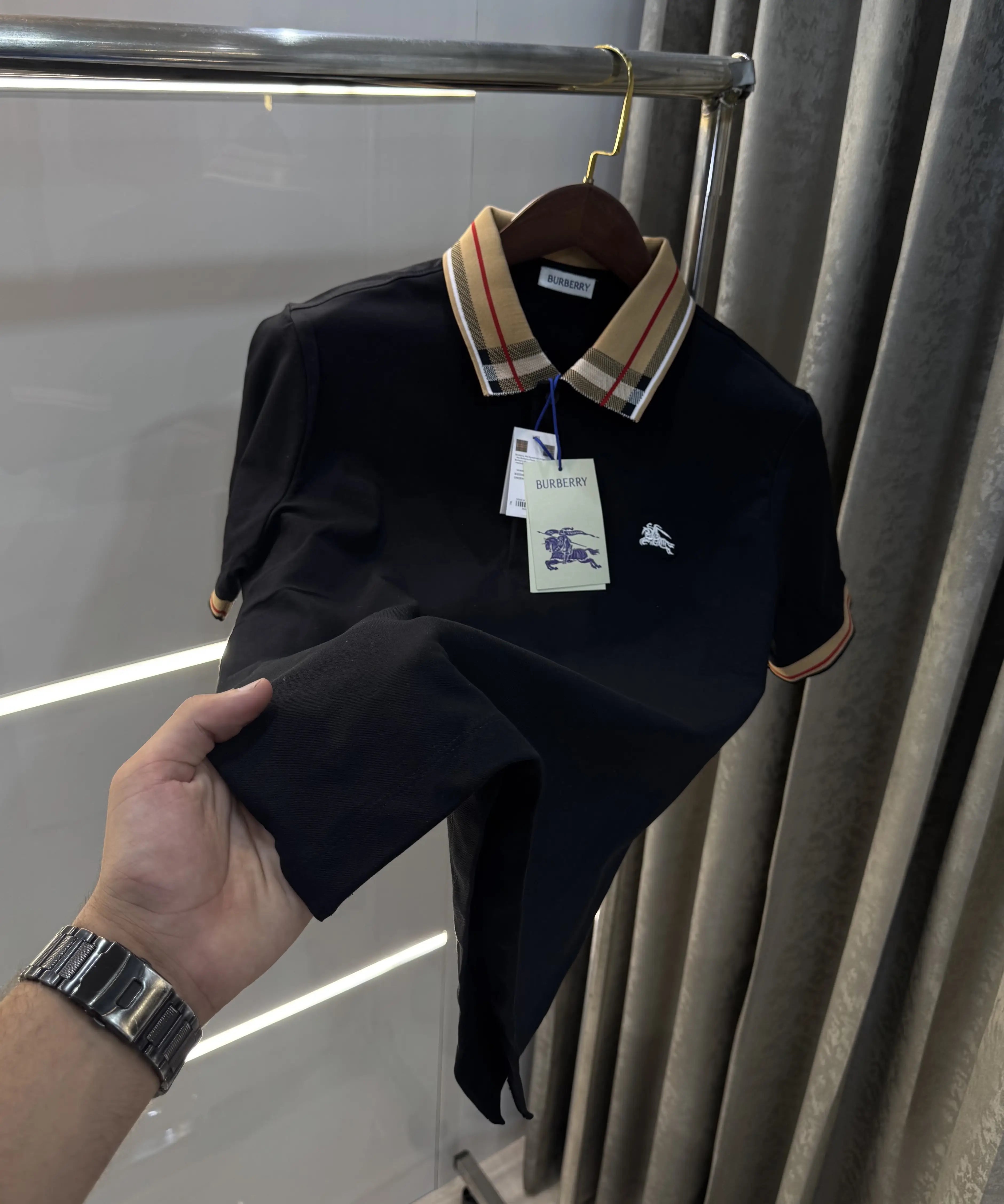 Burberr y Black Embroidery Logo  Premium Classic Polo T-Shirt