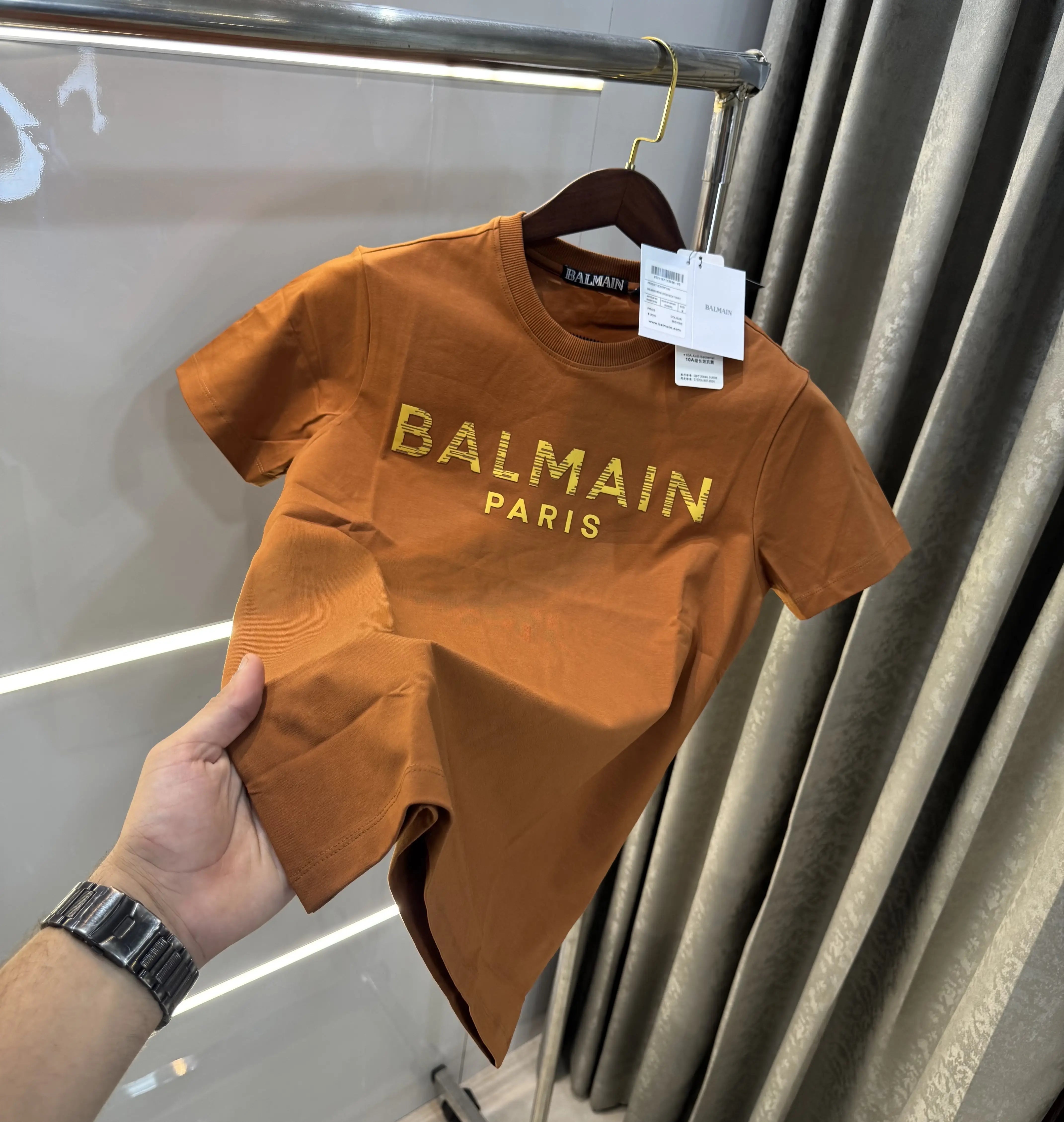 Balmain Paris Brown Logo Work Premium T-Shirt Main image