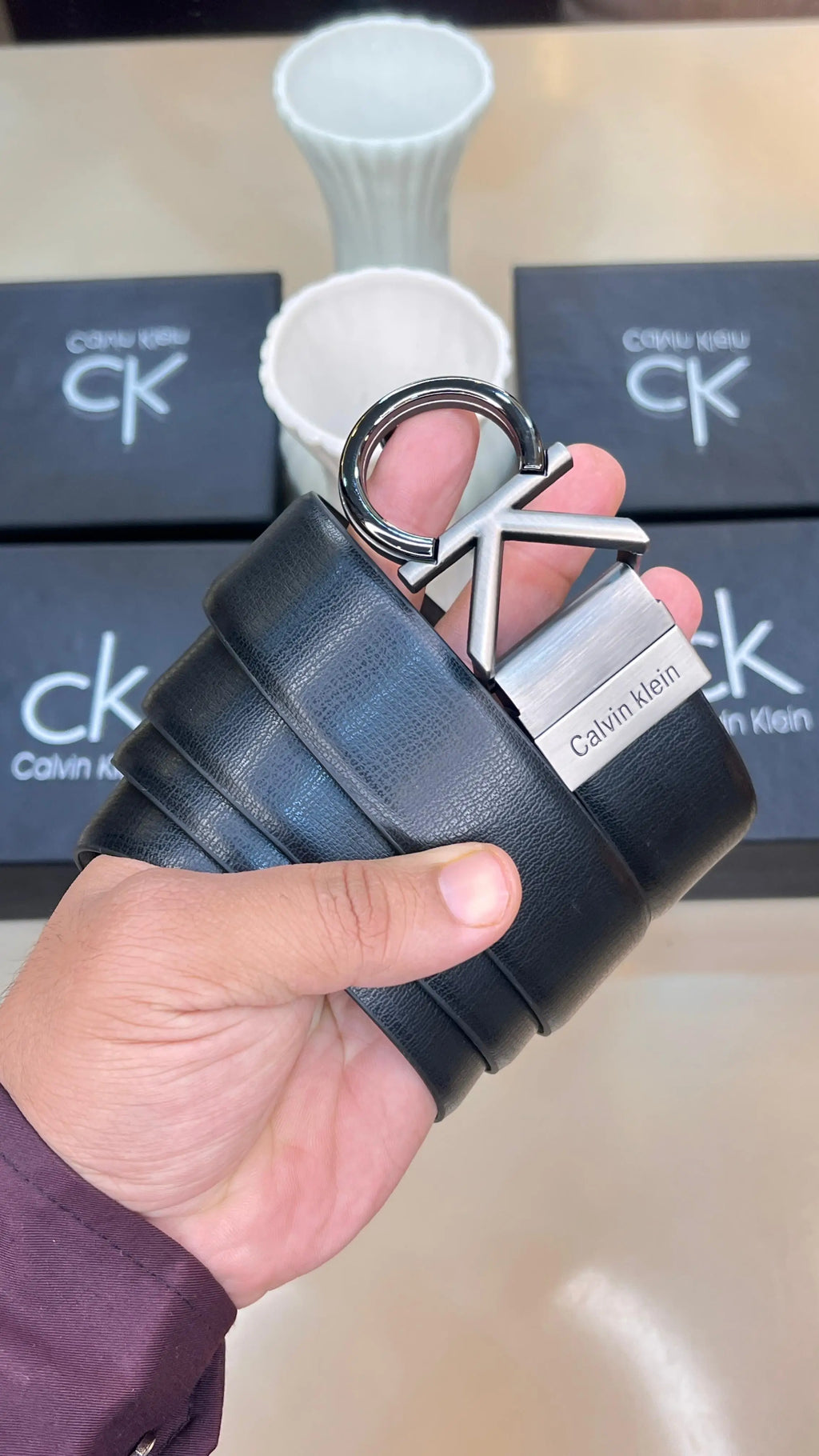 CK CALVIN kL-Ein! PREMIUM QUALITY IMPORTED REVERSIBLE BELT WITH OG BO--X CK-105