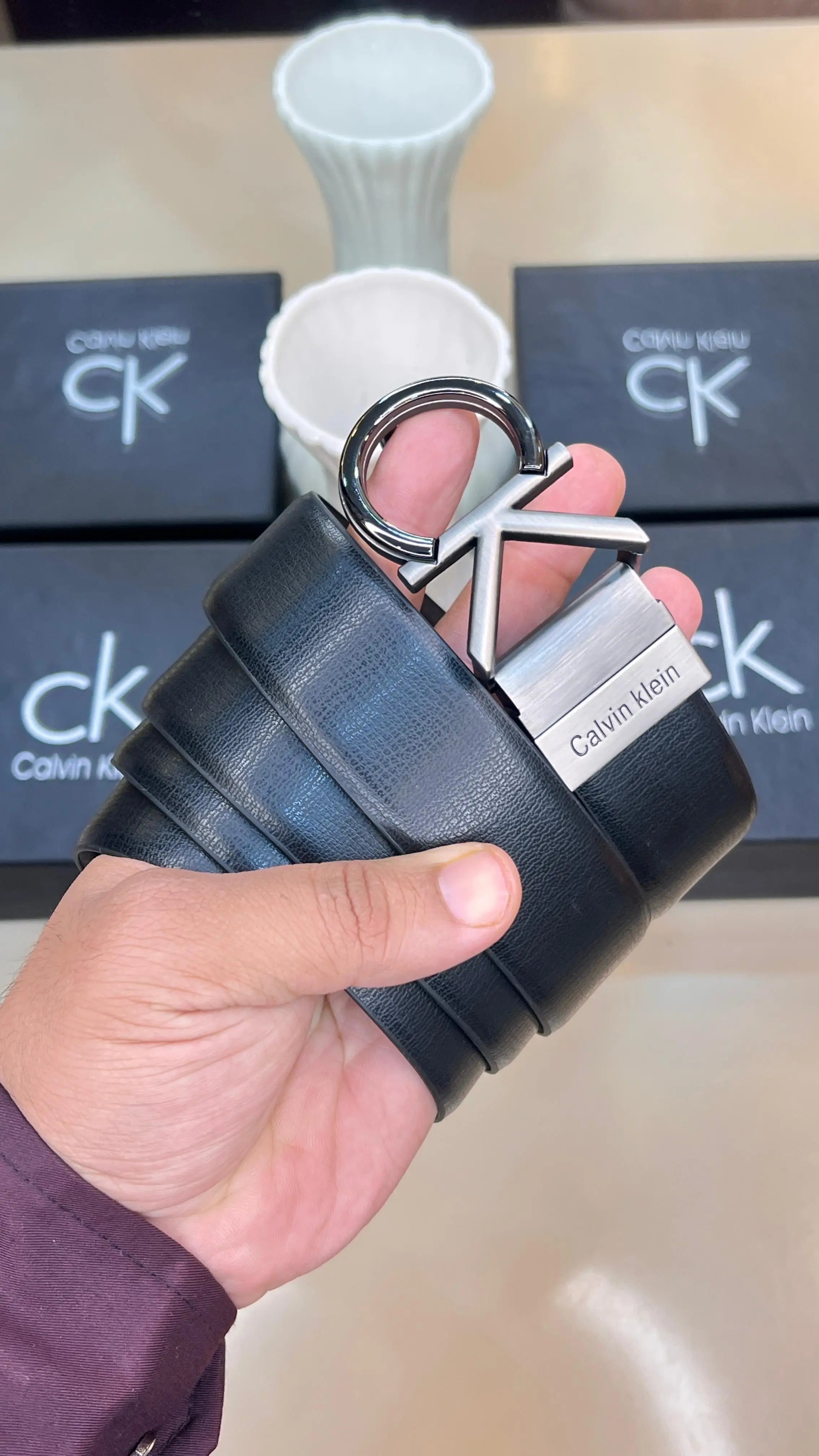 CK CALVIN kL-Ein! PREMIUM QUALITY IMPORTED REVERSIBLE BELT WITH OG BO--X CK-105
