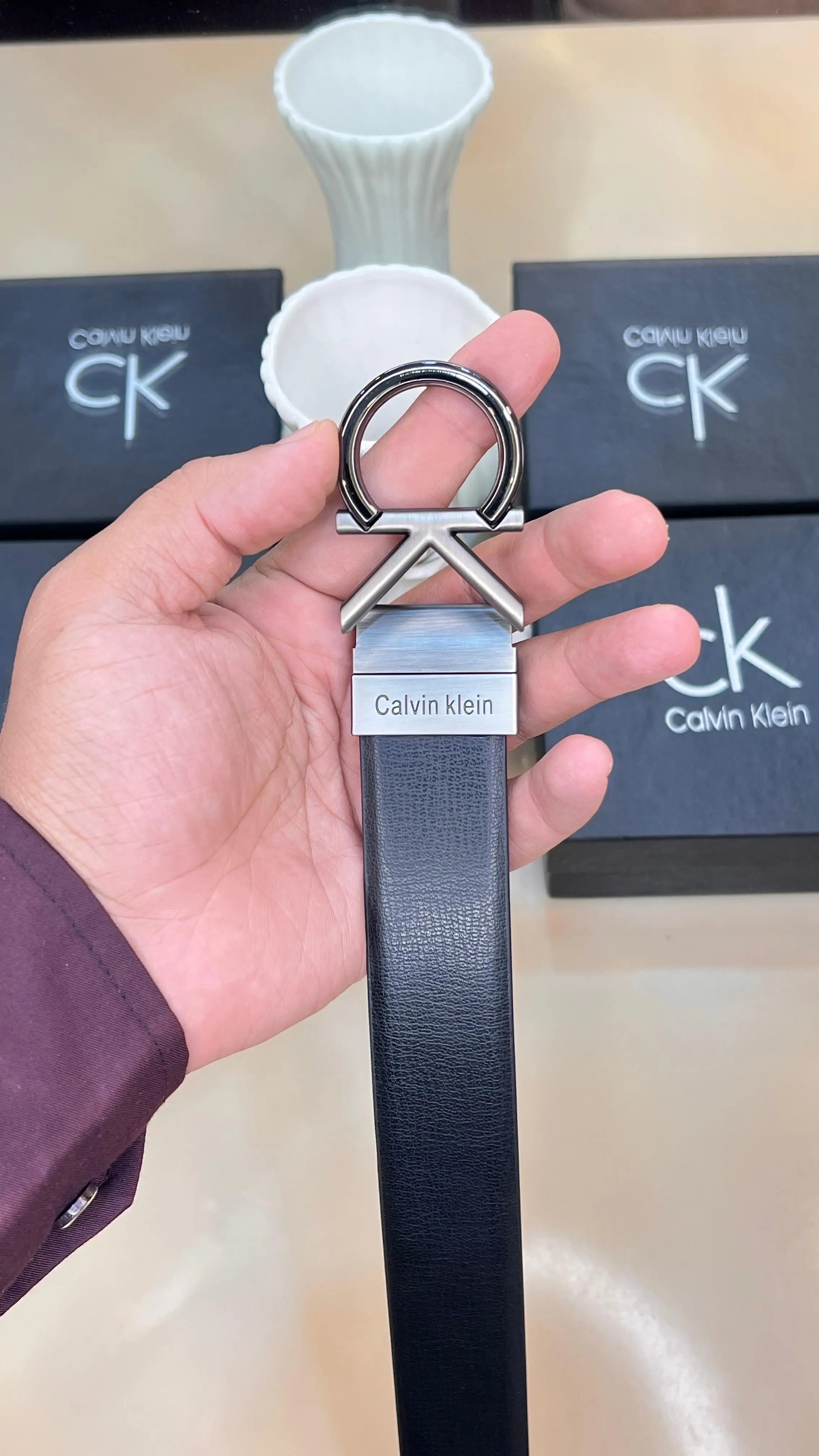 CK CALVIN kL-Ein! PREMIUM QUALITY IMPORTED REVERSIBLE BELT WITH OG BO--X CK-105