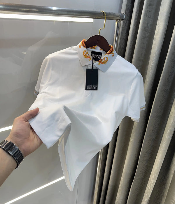 Versace Couture White Logo Work Imported Polo T-Shirt