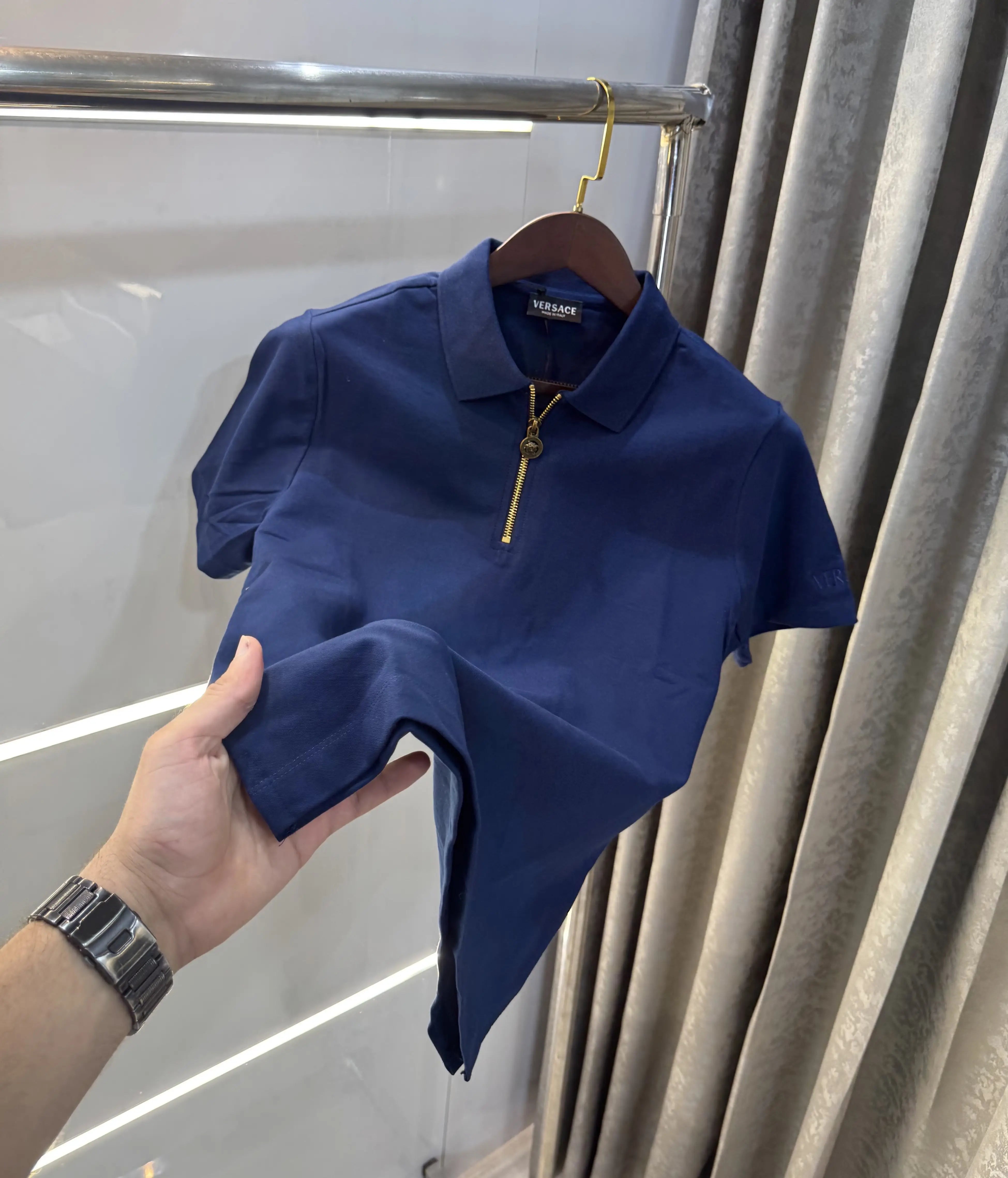 Versace Couture Petrol Blue Logo Work Imported Polo T-Shirt Main image