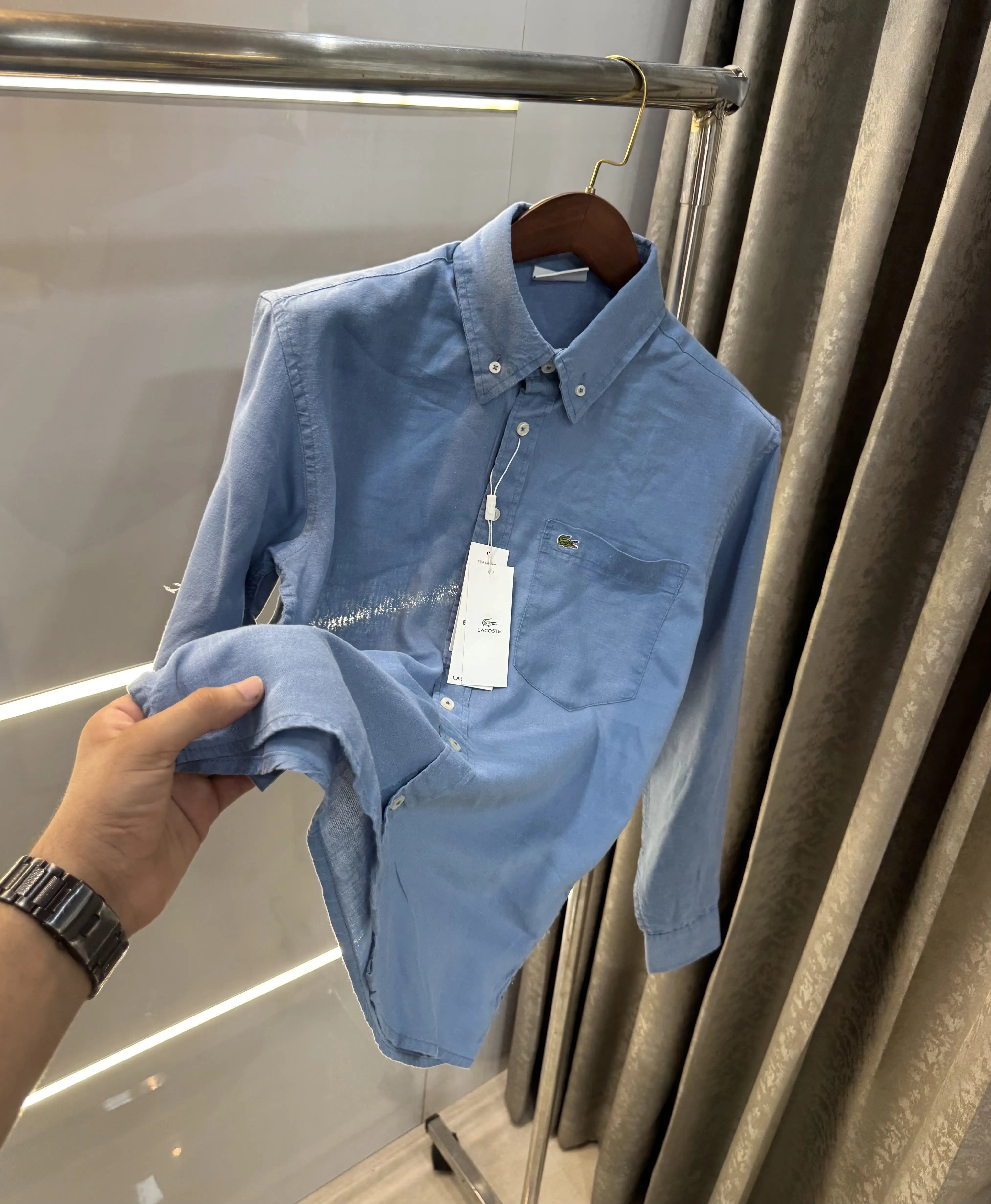 Lacoste Blue Embroidery Logo Premium Linen Shirt Main image