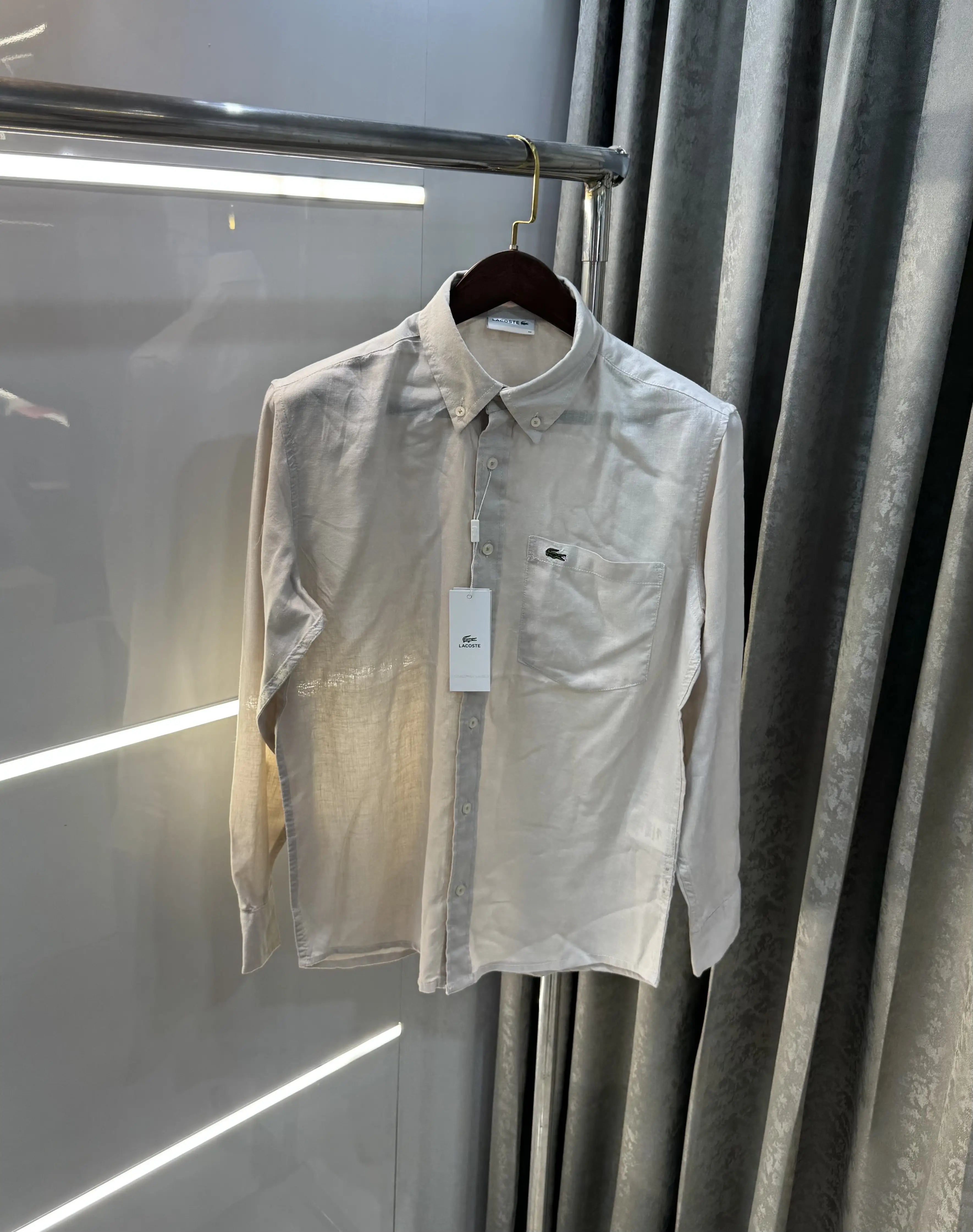 Lacoste Beige Embroidery Logo Premium Linen Shirt Secondary image