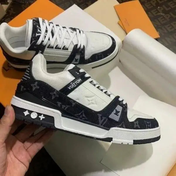 Loui_s Vuitton LV Trainer Monogram White Black Denim With Accessories